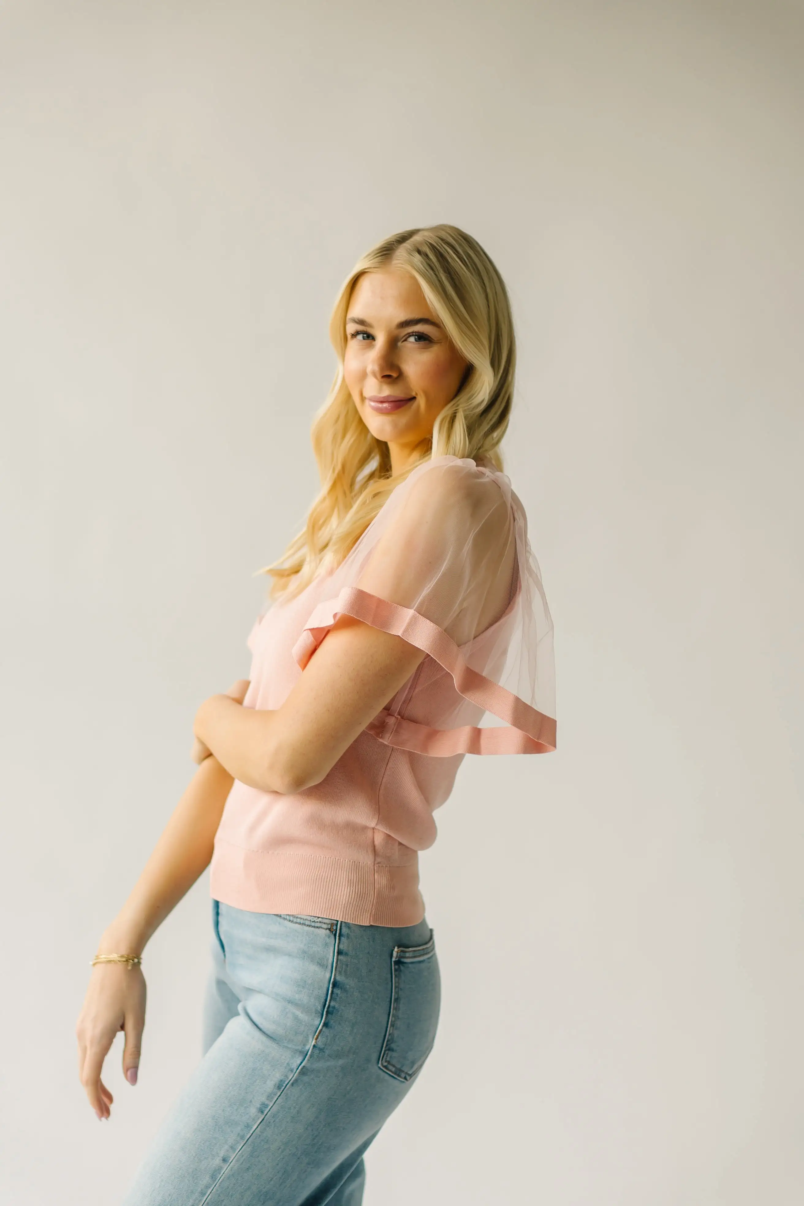 The Scipio Sheer Sleeved Blouse in Blush