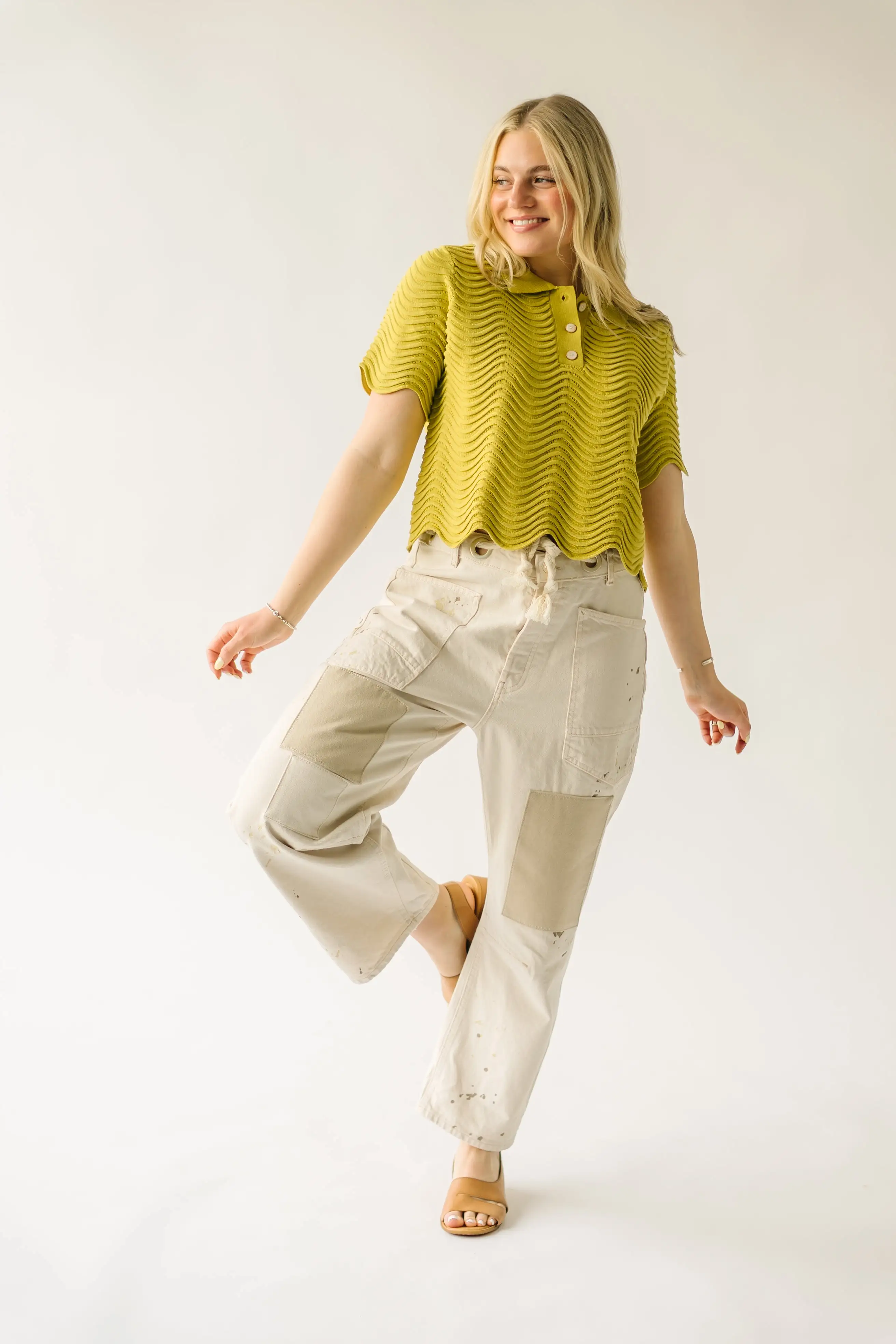 The Workman Scalloped Detail Blouse in Lime