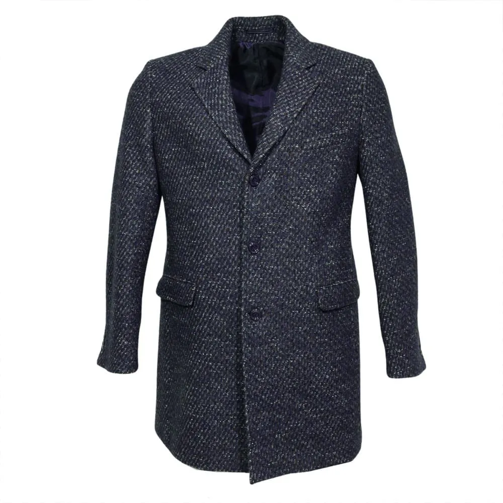 THOMAS MAINE SINGLE BREASTED OVERCOAT Blue Multi Fleck | Menswear Online