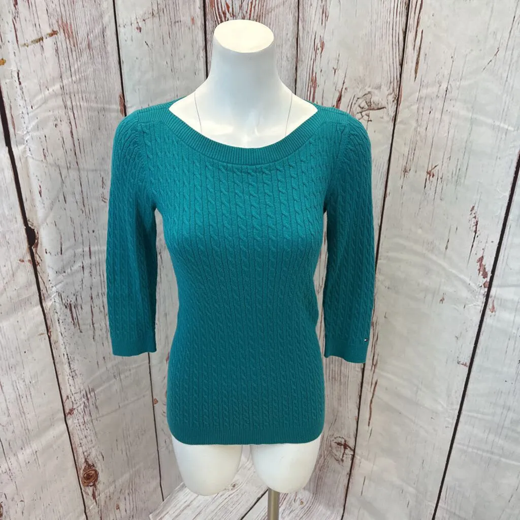 TOMMY HILFIGER TEAL CABLE KNIT SWEATER SZ M TCC