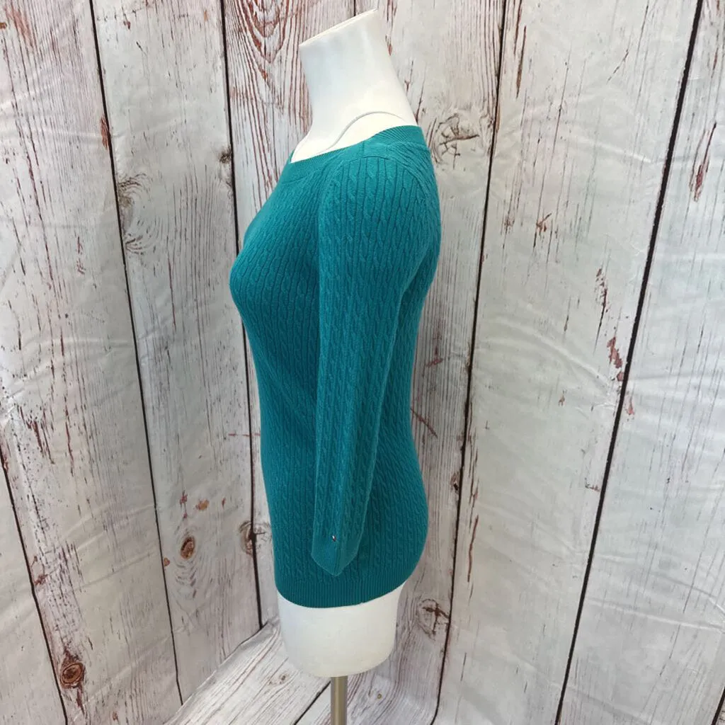 TOMMY HILFIGER TEAL CABLE KNIT SWEATER SZ M TCC