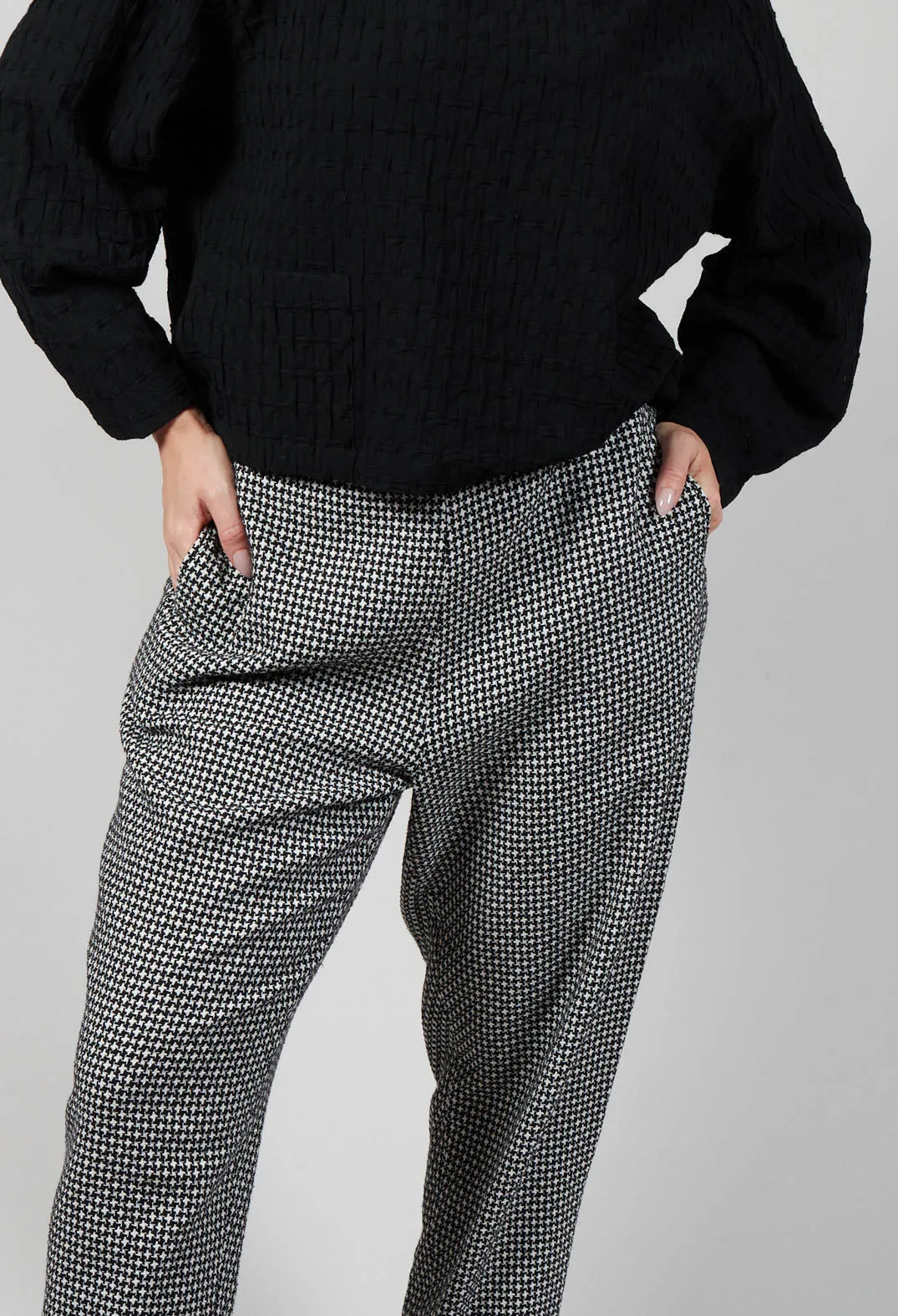 Turn Up Trousers in Black and White Hounds Tooth