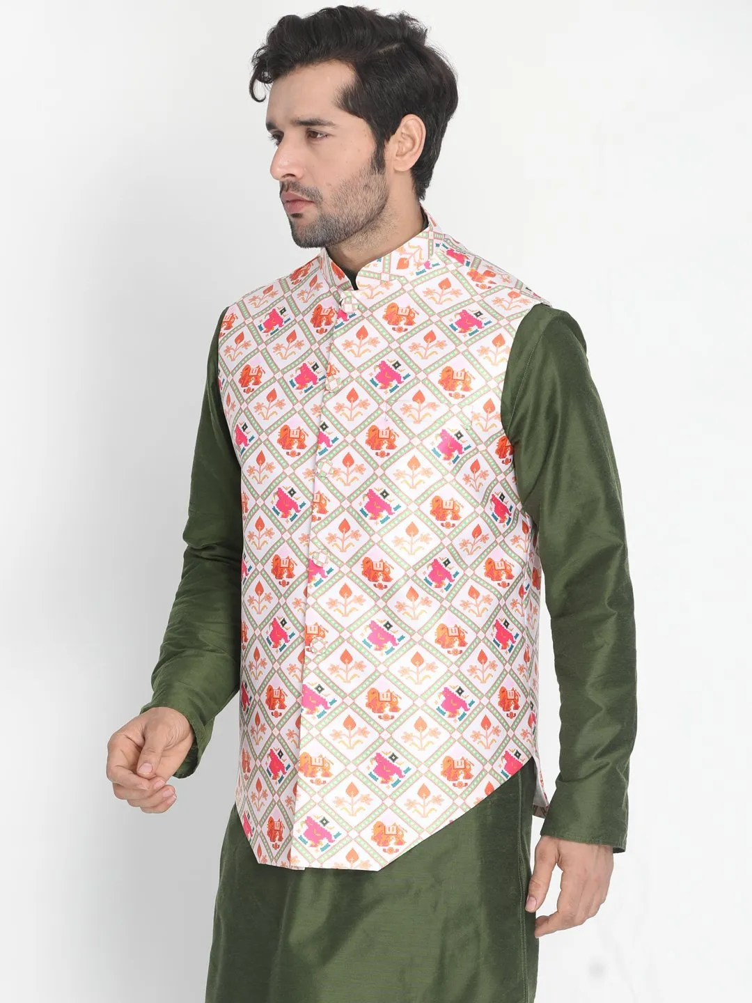 VASTRAMAY Men's Pink Silk Blend Ethnic Jacket