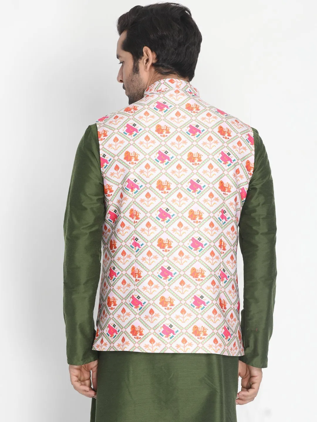 VASTRAMAY Men's Pink Silk Blend Ethnic Jacket