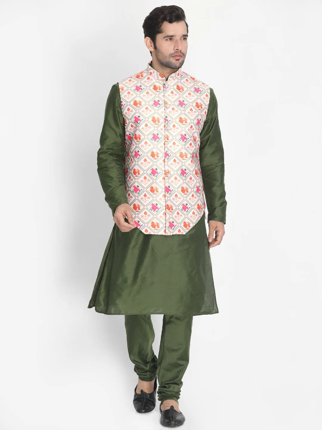 VASTRAMAY Men's Pink Silk Blend Ethnic Jacket