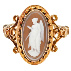 Victorian Carved Agate 14 Karat Yellow Gold Greek Godess Nike Antique Cameo Antique Ring