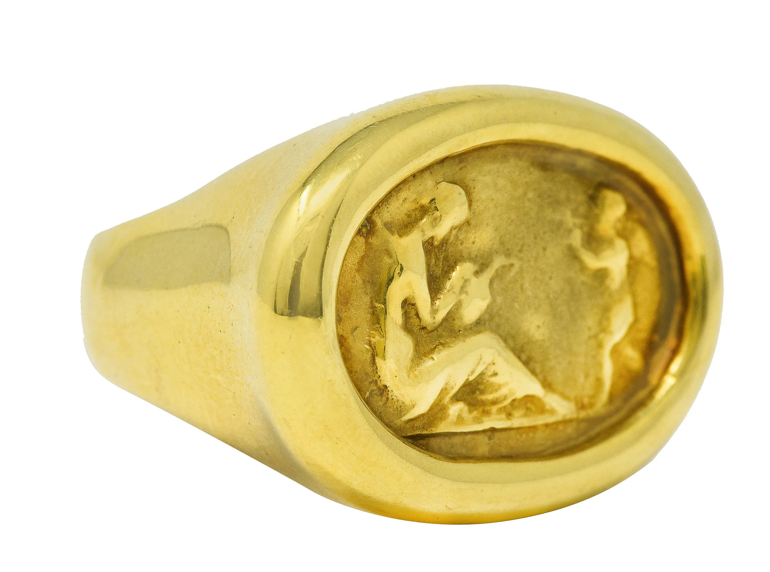 Vintage 14 Karat Yellow Gold Cupid Venus Classic Unisex Cameo Signet Ring