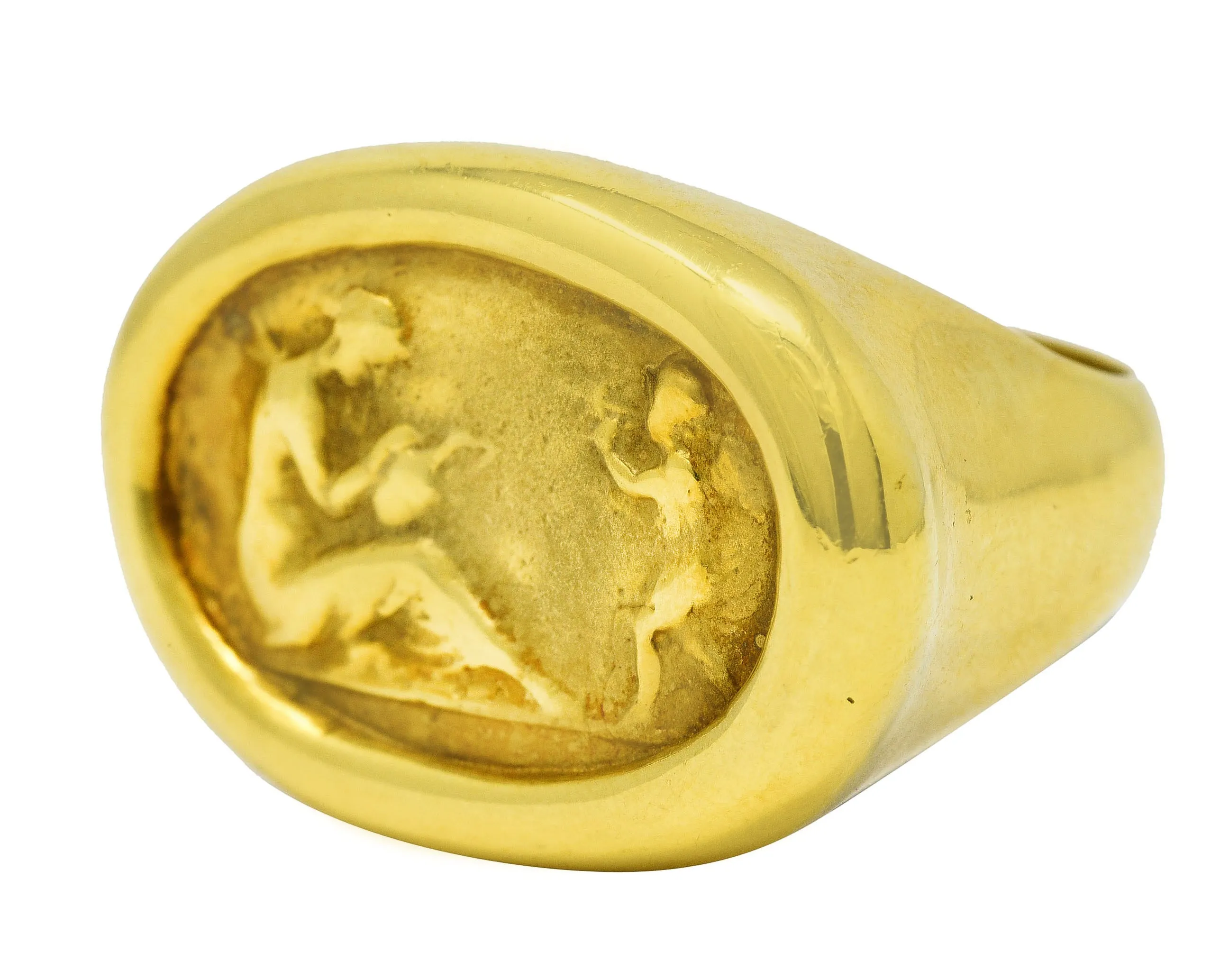 Vintage 14 Karat Yellow Gold Cupid Venus Classic Unisex Cameo Signet Ring