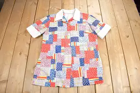 Vintage 1960s Patchwork Button Up Short Sleeve Polyester Shirt / True Vintage / Dagger Collar / Retro Menswear / 1960s Fashion /