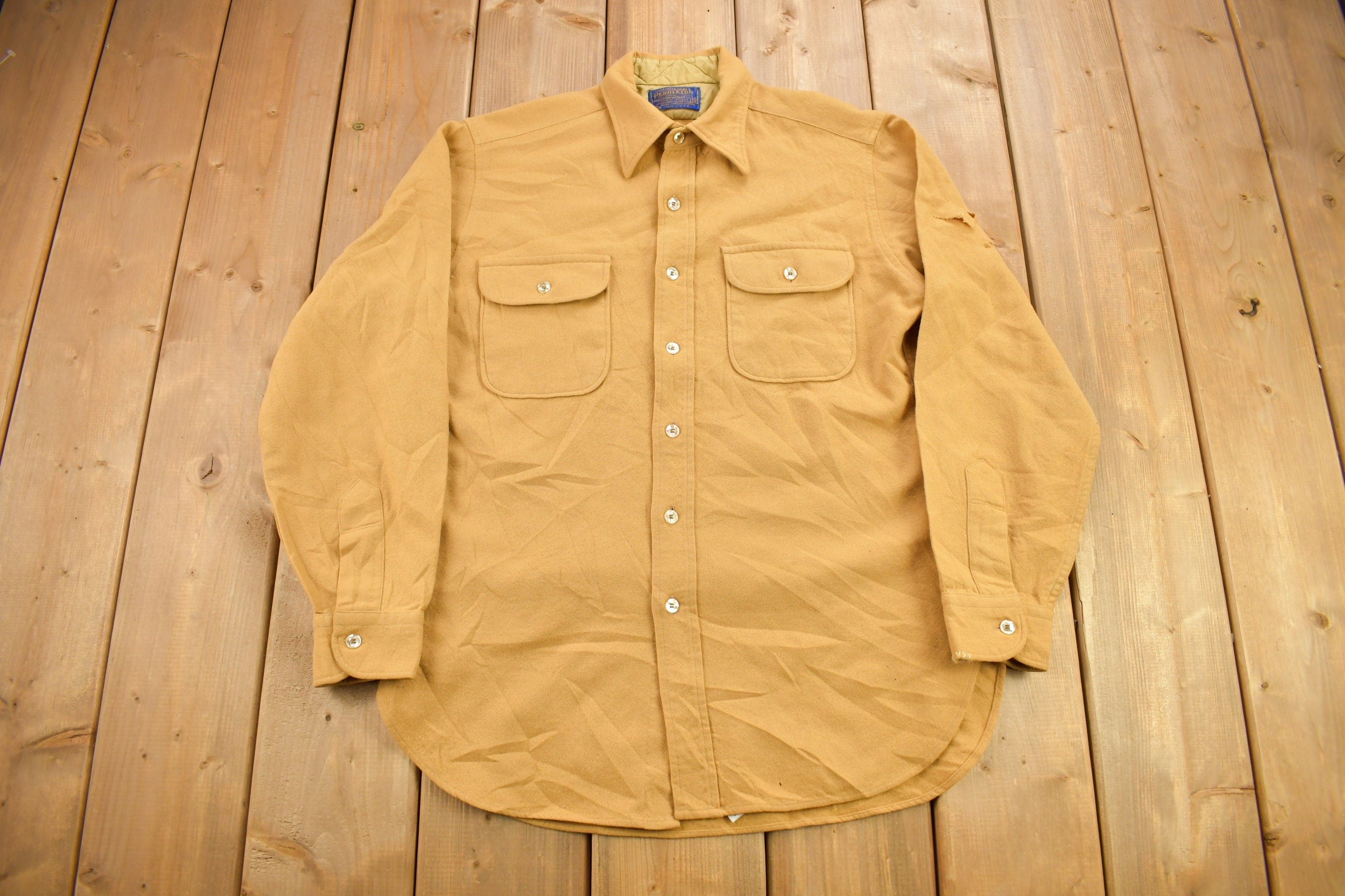 Vintage 1970s Pendleton Mustard Button Up Board Shirt / 100% Virgin Wool / Casual Wear / Made In USA