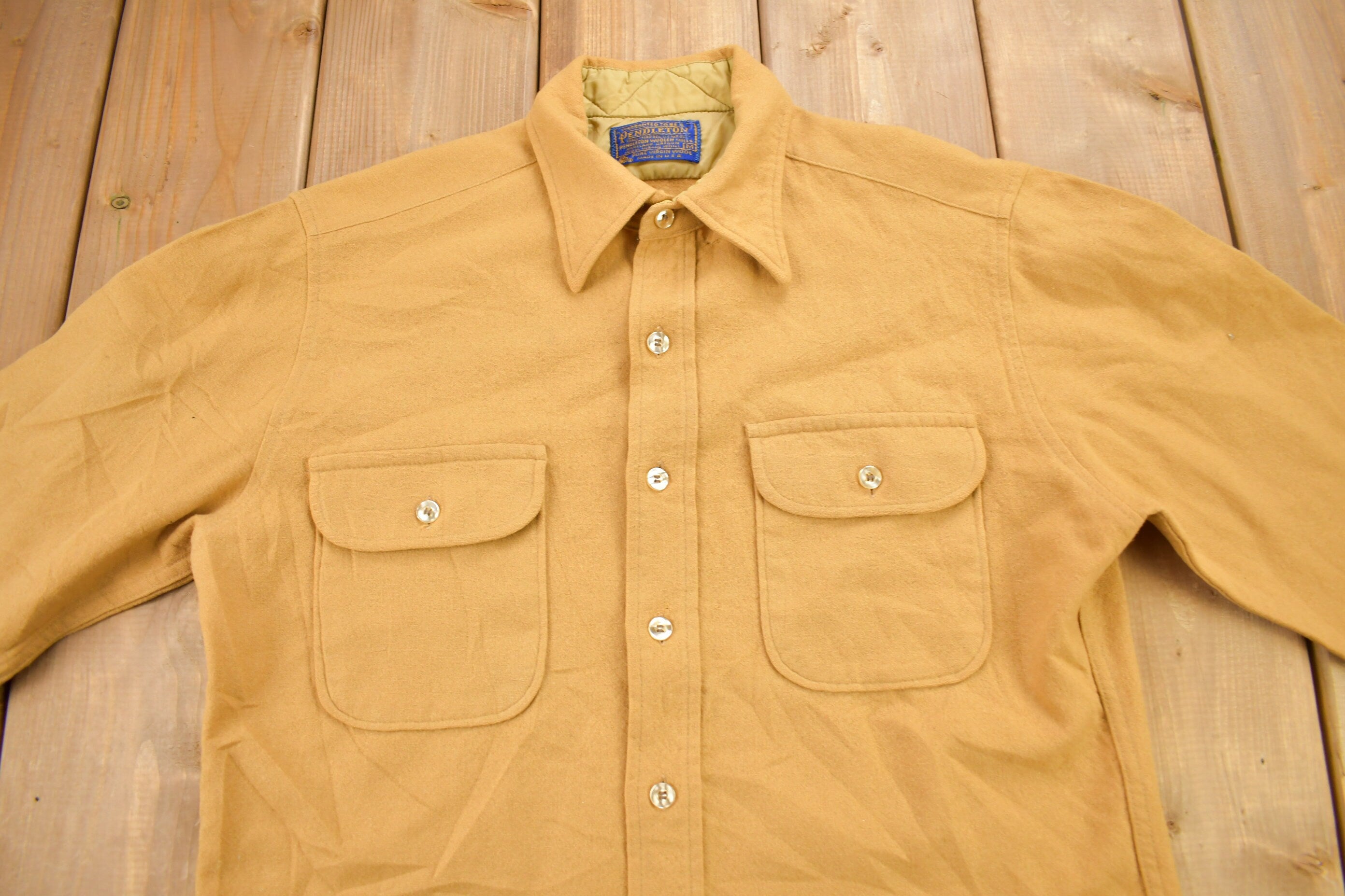 Vintage 1970s Pendleton Mustard Button Up Board Shirt / 100% Virgin Wool / Casual Wear / Made In USA