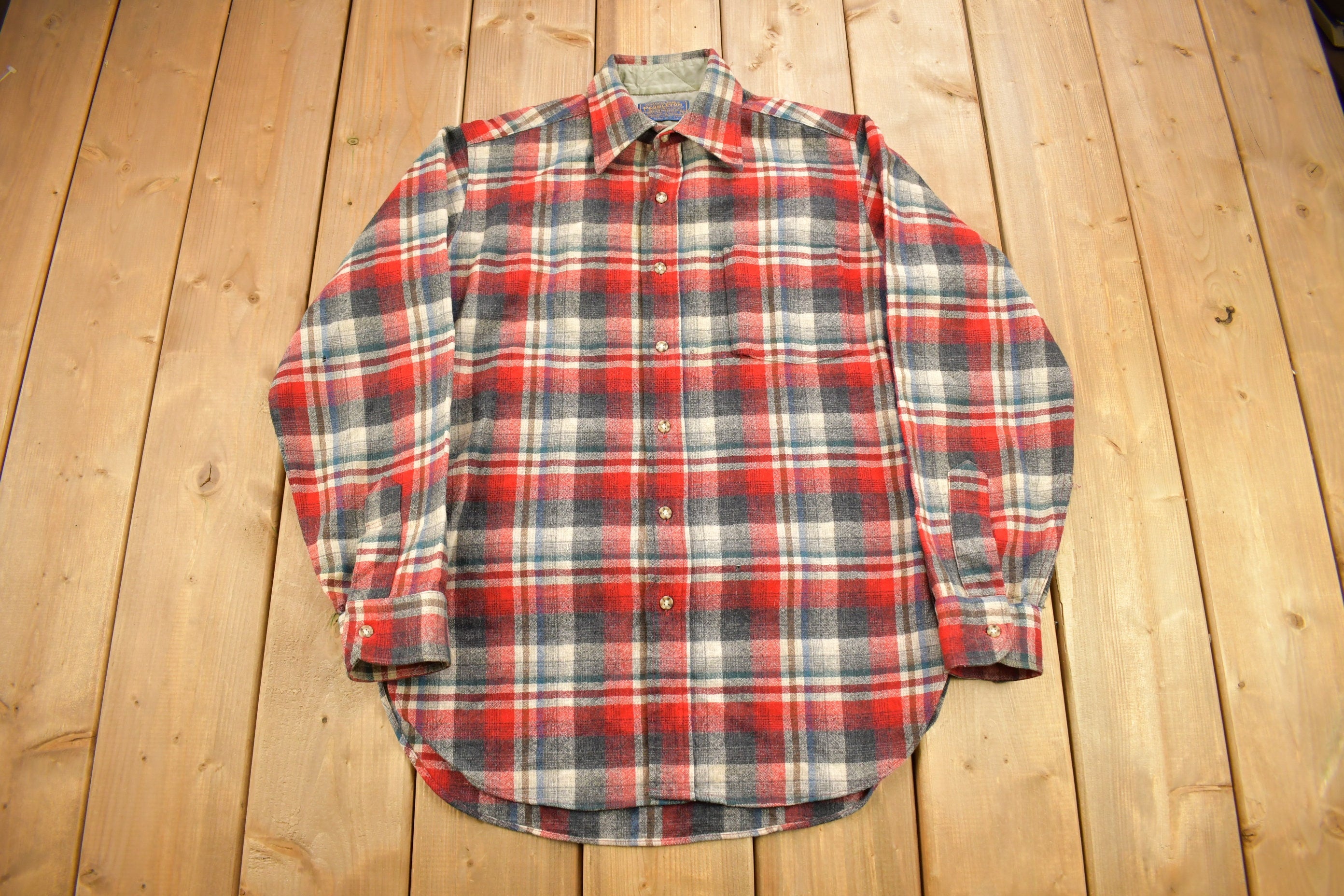 Vintage 1970s Pendleton Shadow Plaid Button Up Board Shirt / 100% Virgin Wool / Casual Wear / Made In USA /