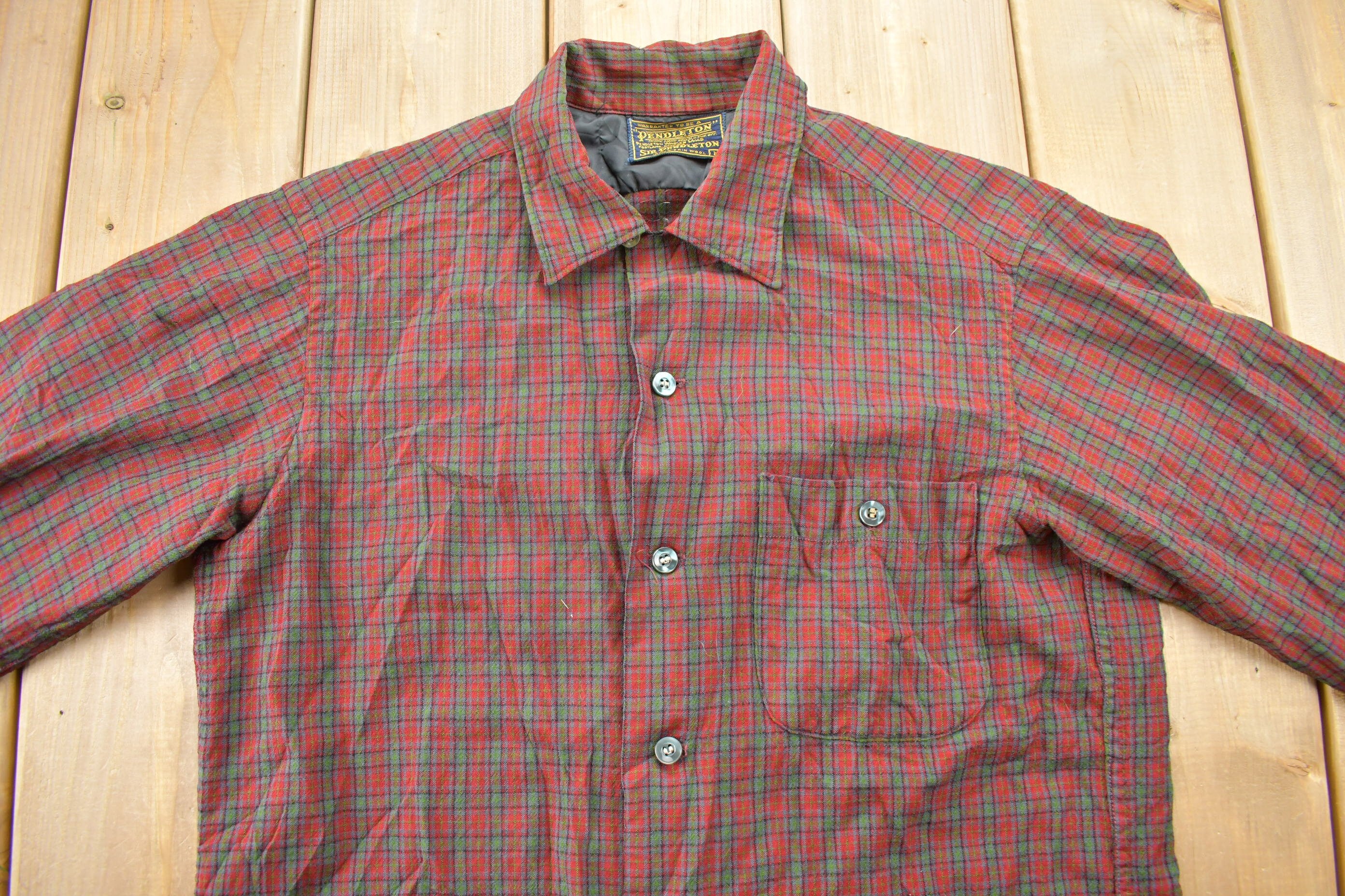 Vintage 1970s Sir Pendleton Plaid Button Up Board Shirt / 100% Virgin Wool / Loop Button / Outdoor / Made In USA / Flannel