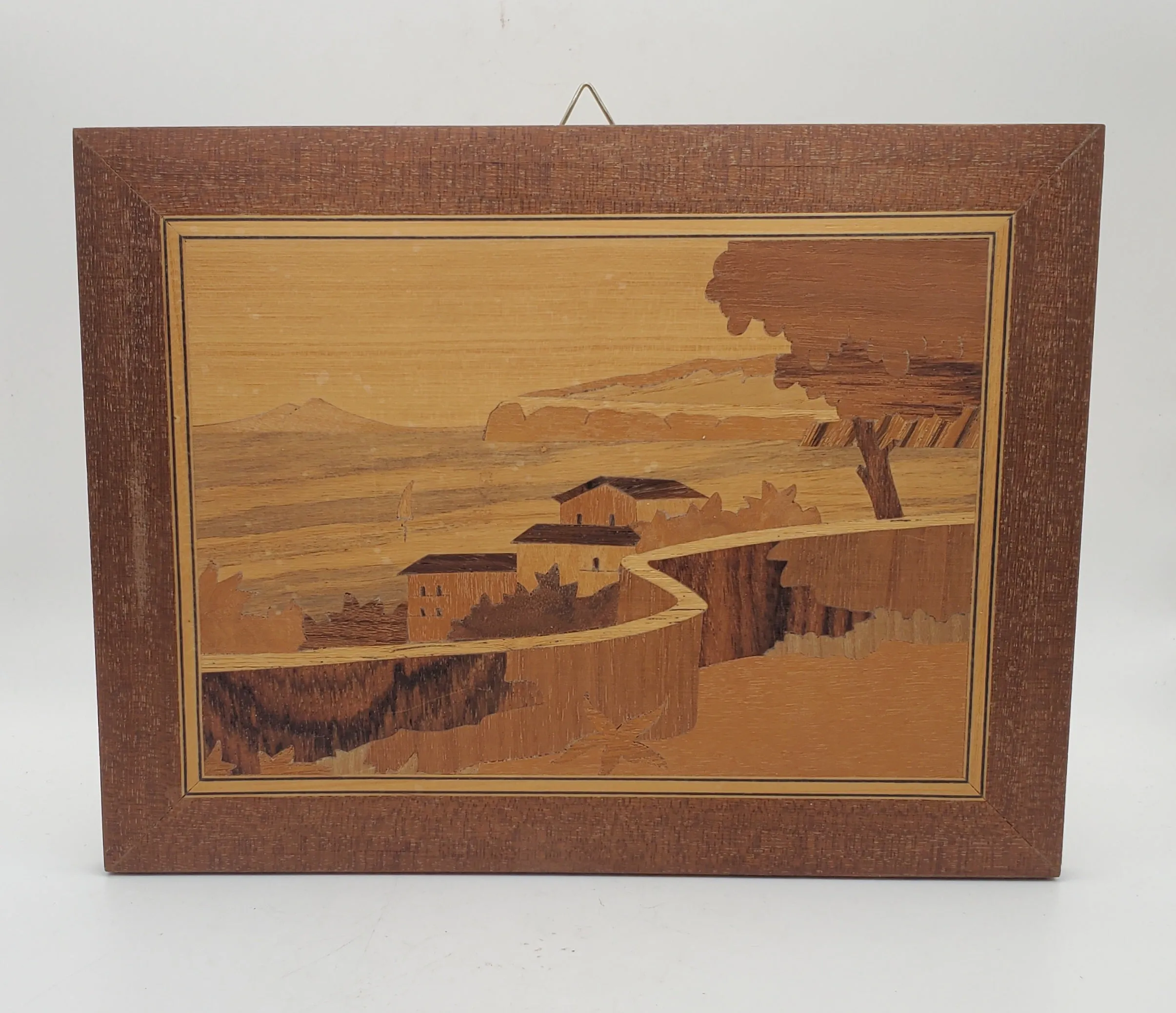 Vintage Handmade Marquetry Wall Art of Mediterranean Landscape