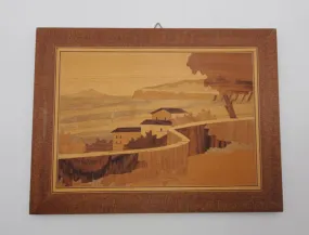 Vintage Handmade Marquetry Wall Art of Mediterranean Landscape