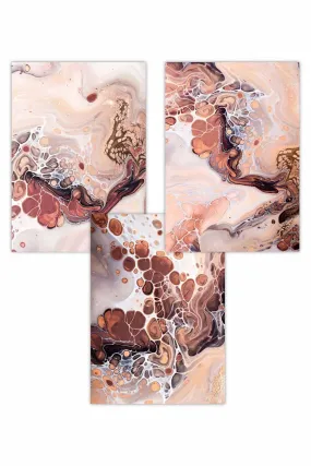 Wall Art & Pictures | Set of 3 Abstract Fluid in Brown and Orange Art Posters | ARTZE