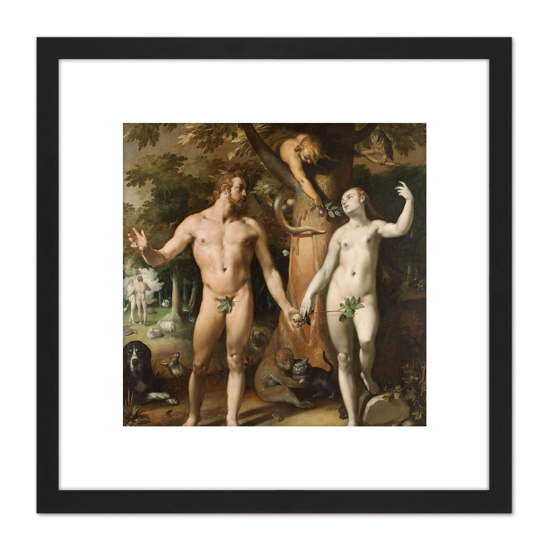 Wall Art & Pictures | Van Haarlem The Fall Of Man Adam Eve Painting 8X8 Inch Square Wooden Framed Wall Art Print Picture wit