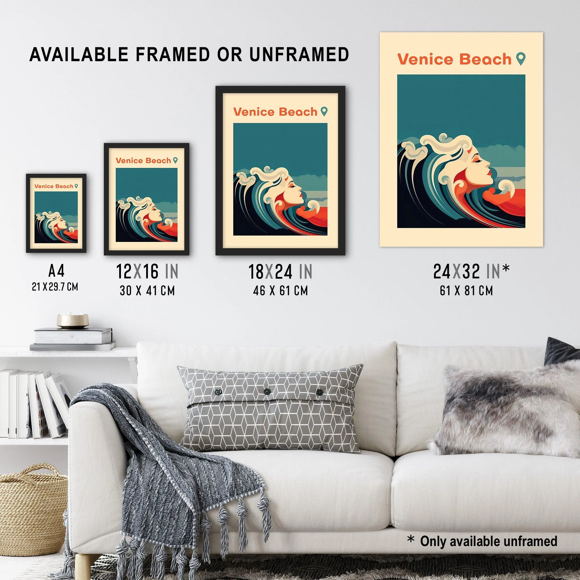 Wall Art & Pictures | Wall Art Print The Seaside Calls Venice Beach California USA Modern Woman of the Waves Sea Siren Ocean