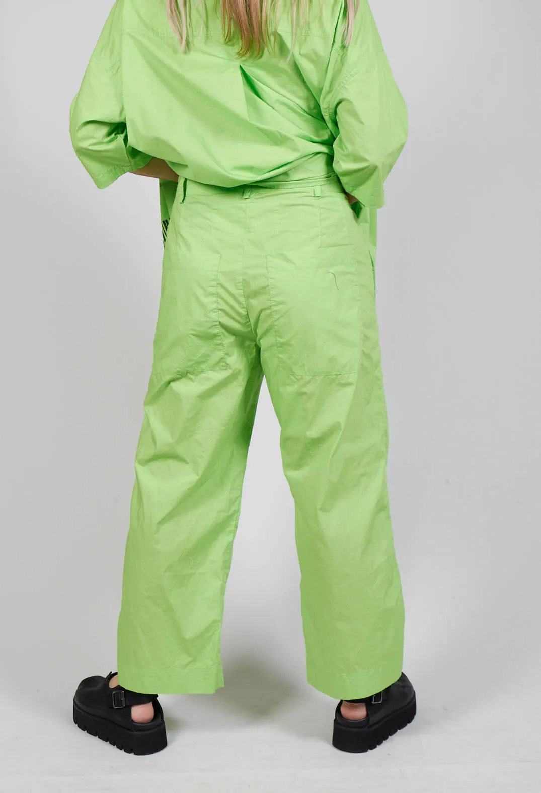 Wide Leg Trousers with Lettering Motif in Lime Print