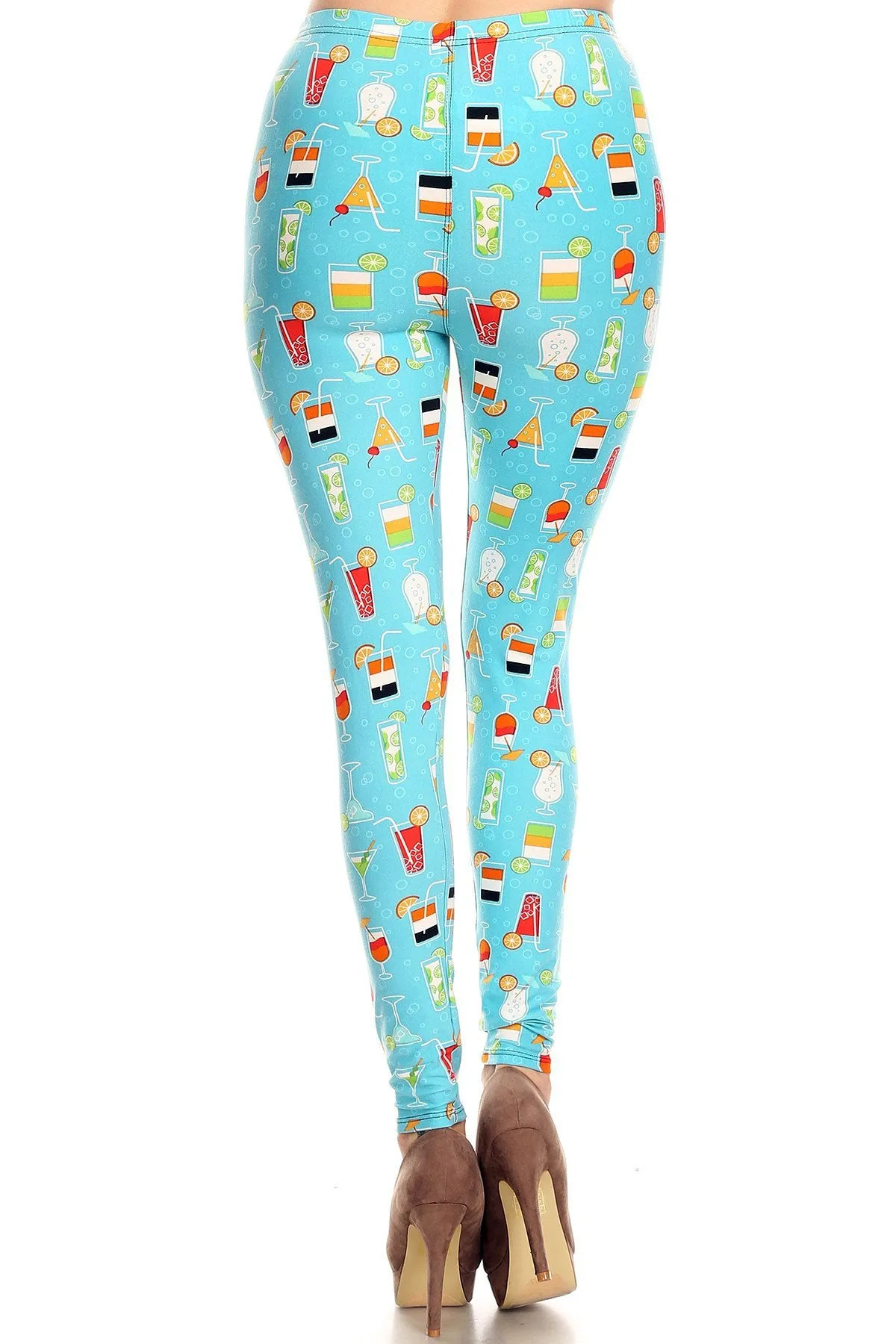 Women's 3 X 5X Colorful Cocktail Beverage Pattern Printed Leggings