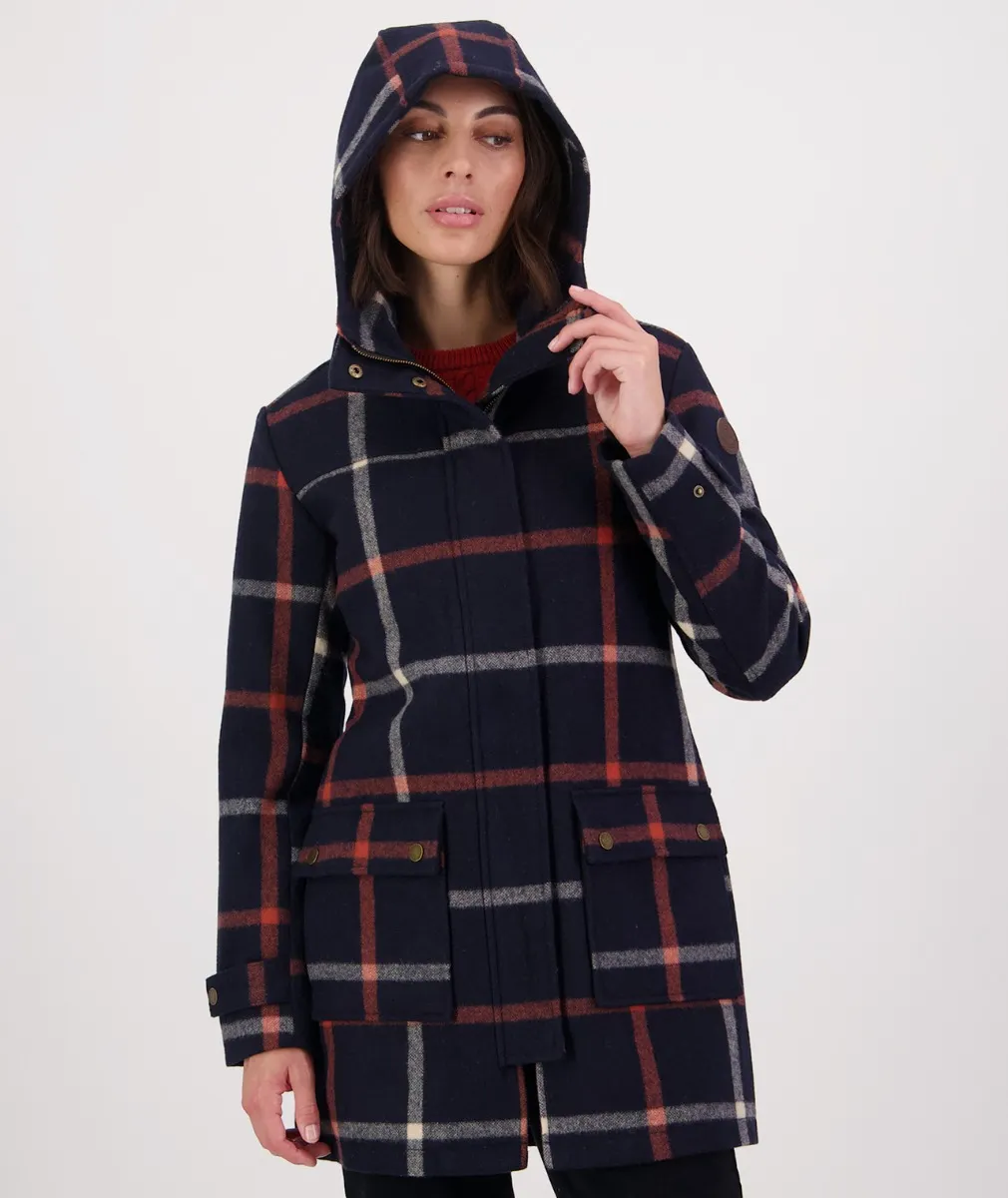 Womens Annmore Wool Overcoat (Queens St Check) - Swanndri NZ