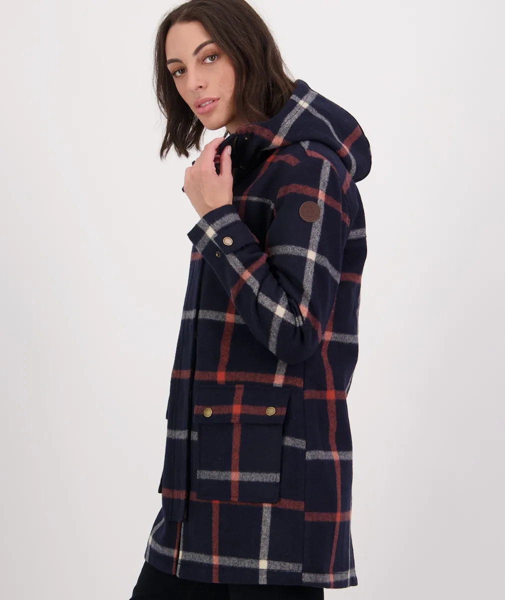 Womens Annmore Wool Overcoat (Queens St Check) - Swanndri NZ