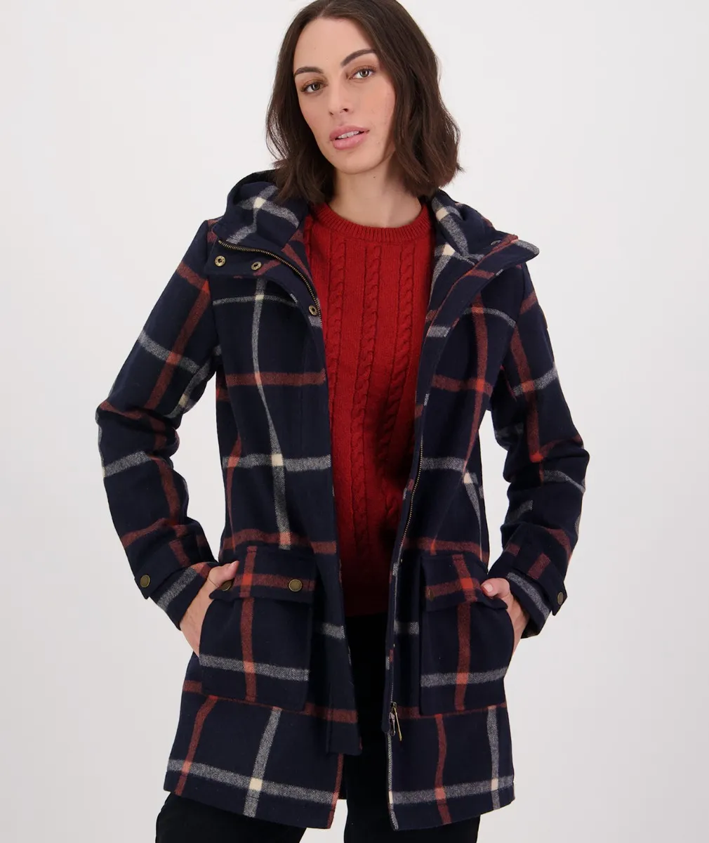 Womens Annmore Wool Overcoat (Queens St Check) - Swanndri NZ