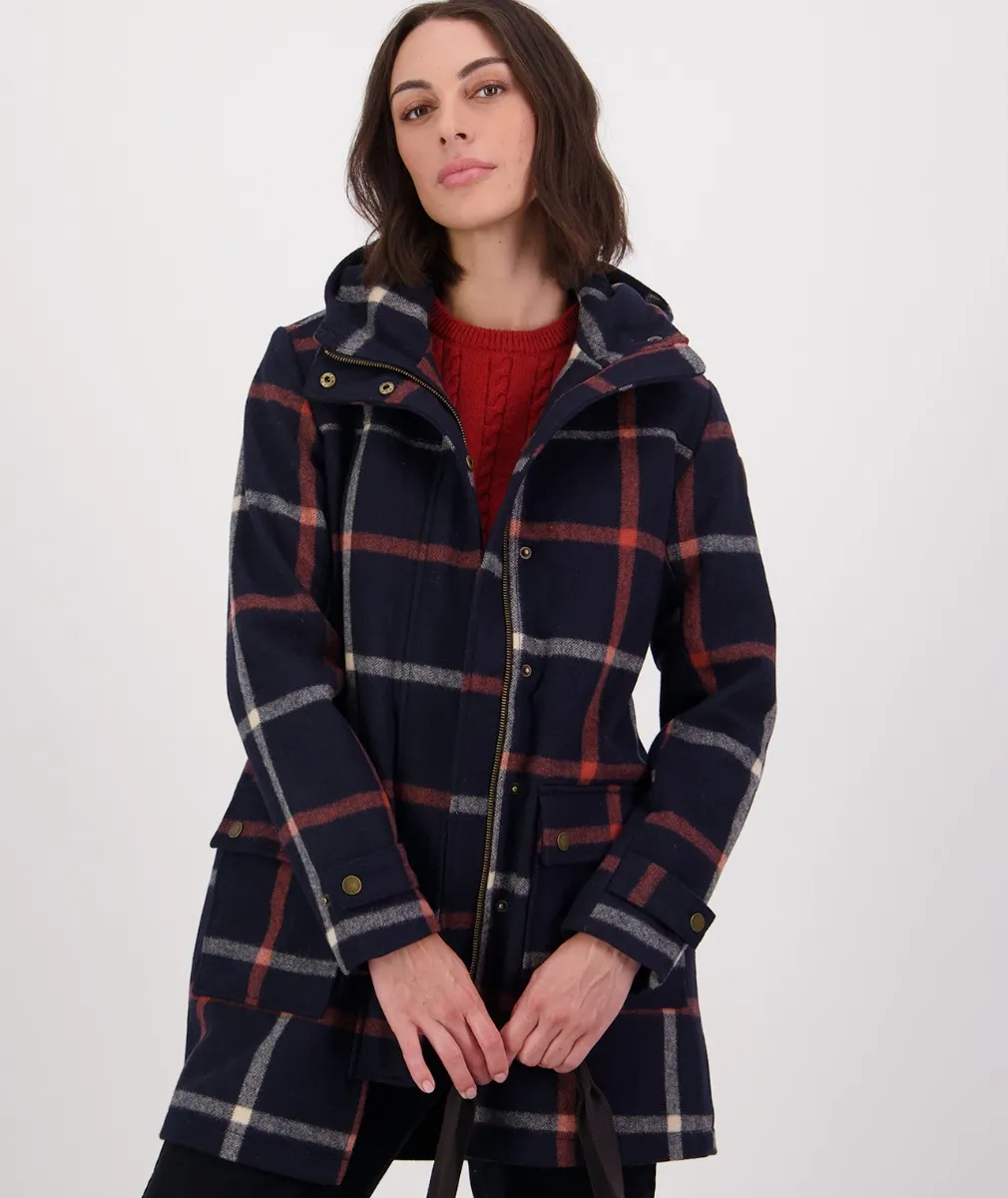 Womens Annmore Wool Overcoat (Queens St Check) - Swanndri NZ