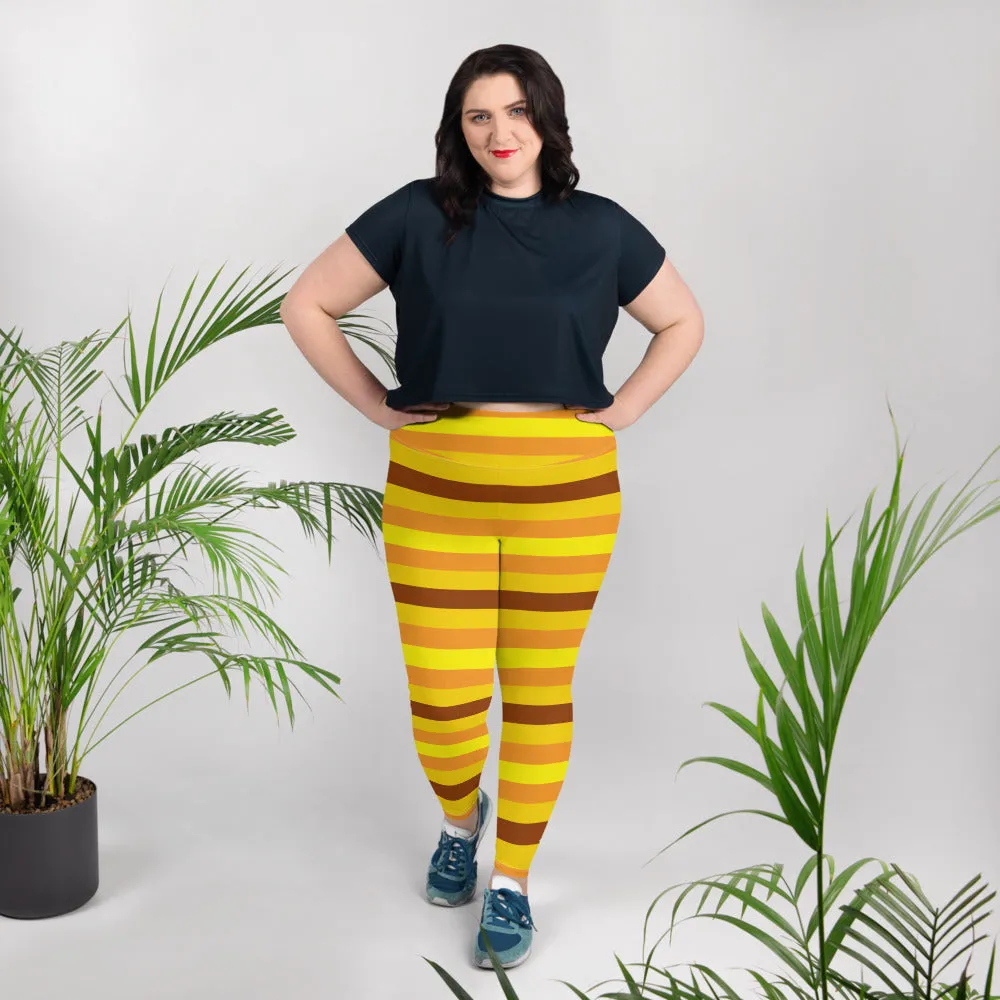 Women's High Waist Plus Size Striped Honey Comb Leggings Yoga Pants