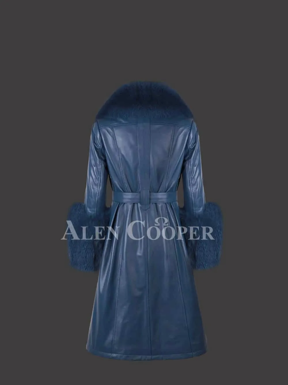 Womens Leather Overcoat with Clip out Fur Collar and Cuffs