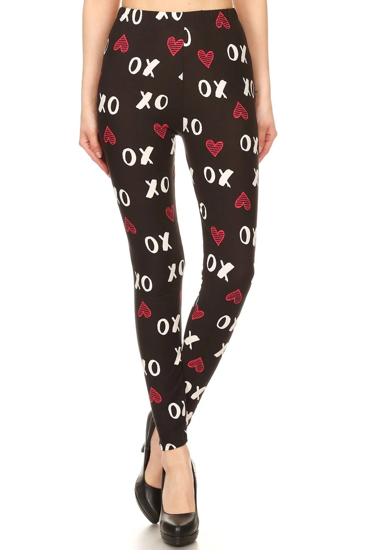 Women's Plus Red XO hearts Pattern Printed Leggings