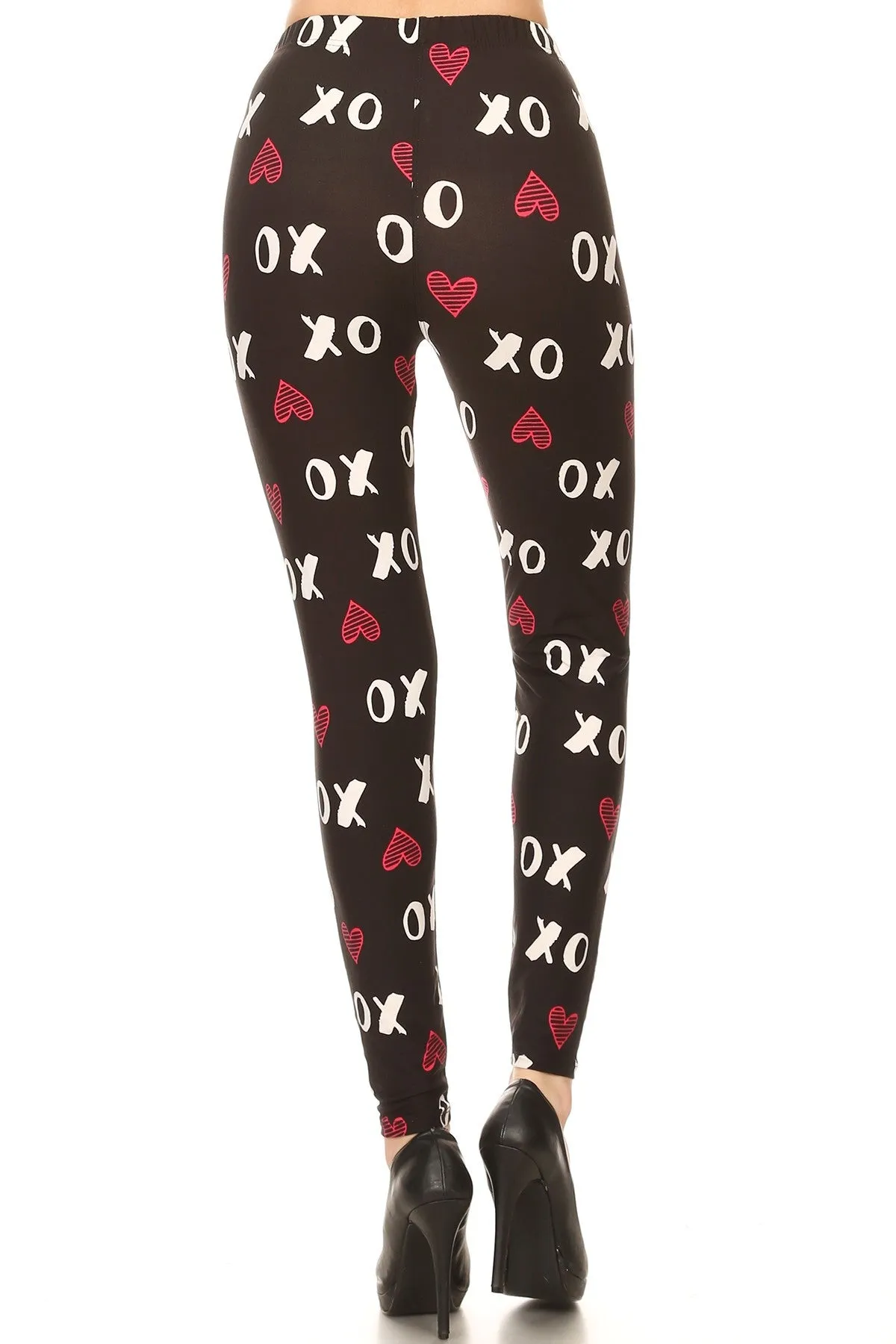 Women's Plus Red XO hearts Pattern Printed Leggings