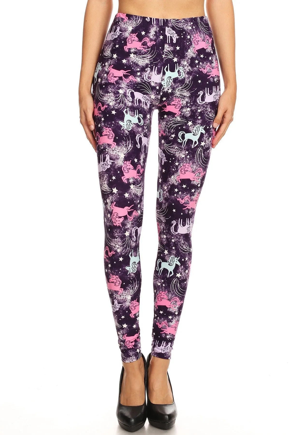 Women's Plus Stars & Unicorns Pattern Printed Leggings