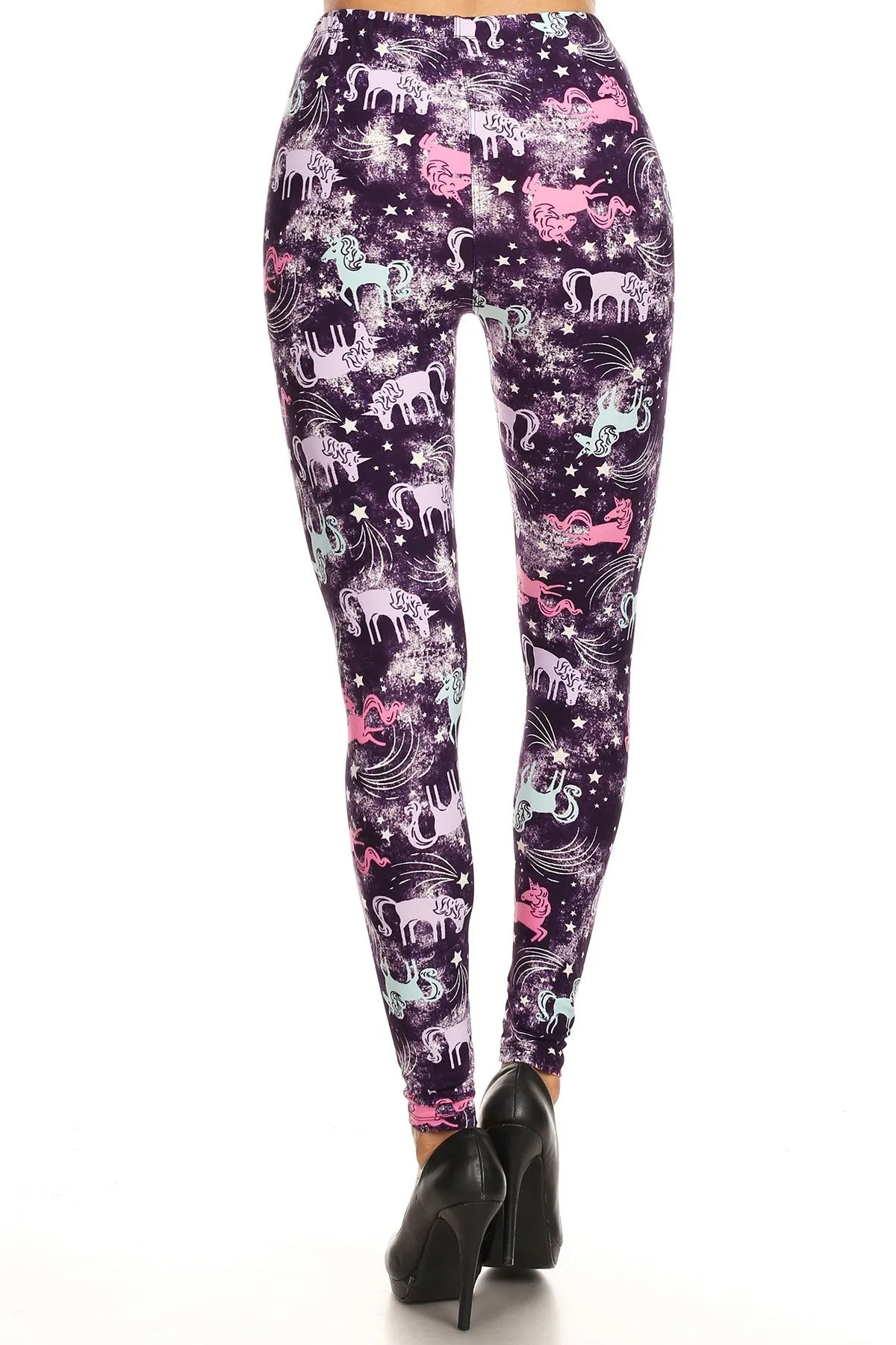 Women's Plus Stars & Unicorns Pattern Printed Leggings