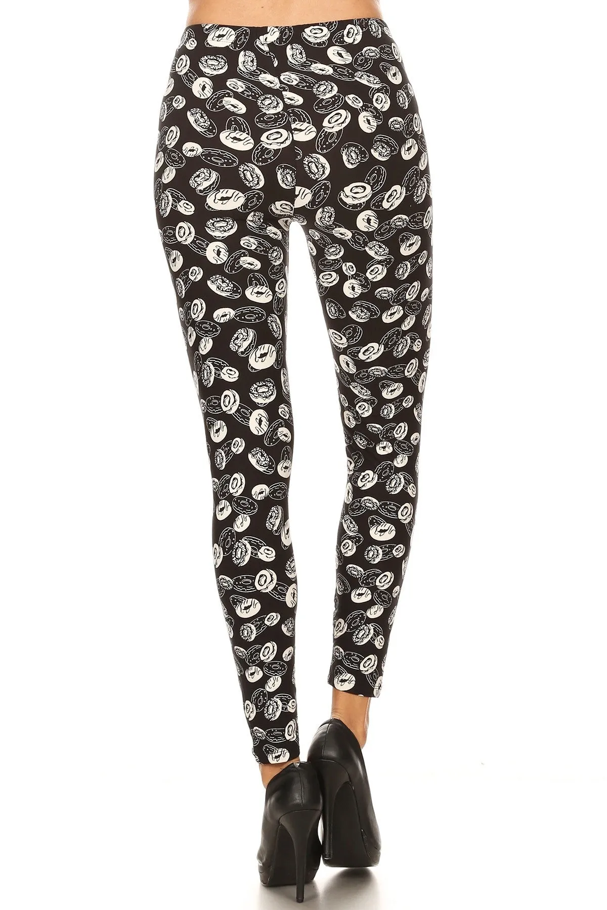 Women's Regular B&W Donuts Food Pattern Printed Leggings