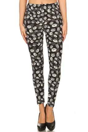 Women's Regular B&W Donuts Food Pattern Printed Leggings