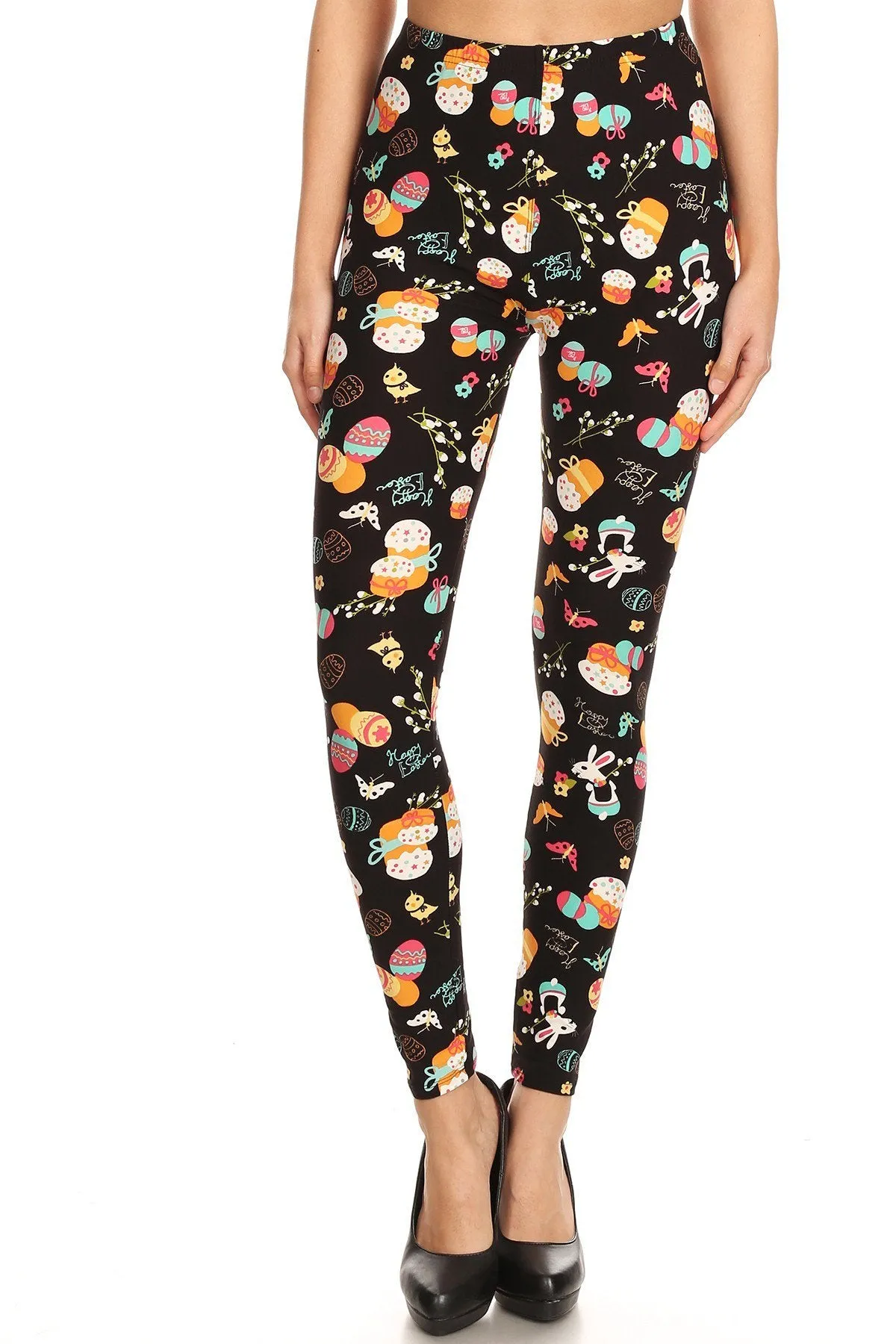 Women's Regular Easter Egg Rabbits Pattern Printed Leggings