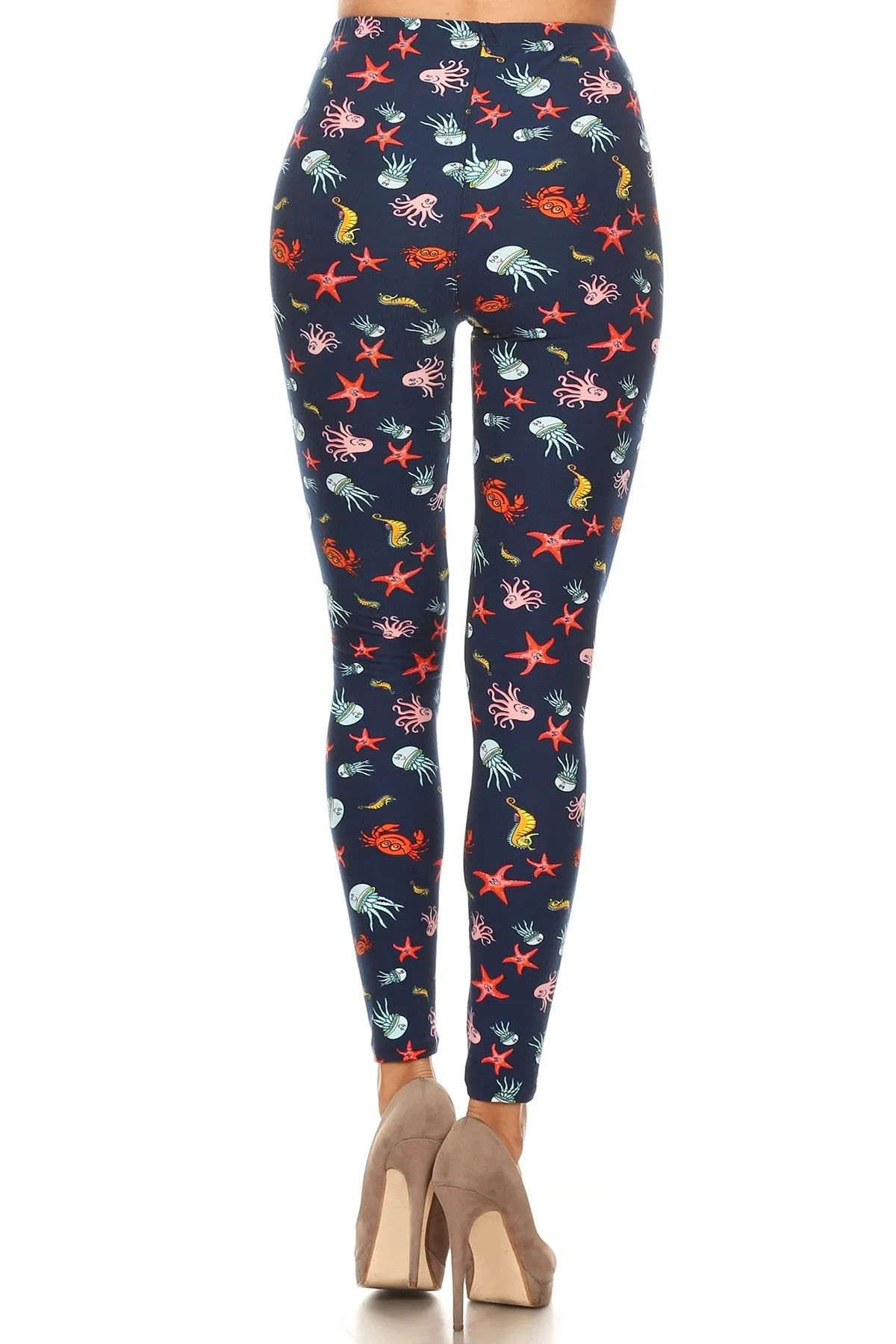 Women's Regular Jellyfish Starfish Sea Horse Pattern Printed Leggings