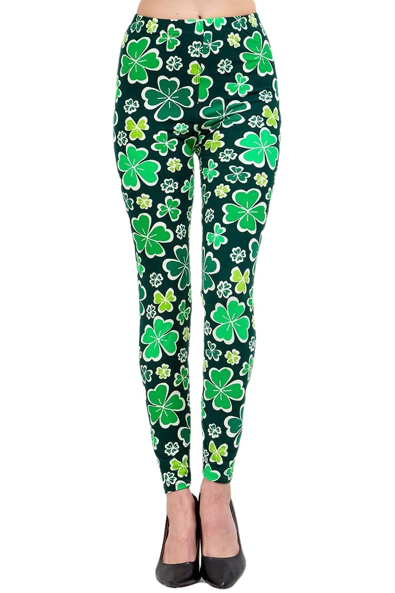 Women's Regular ST. Patrick's Day Shamrock Clover Pattern Printed Leggings