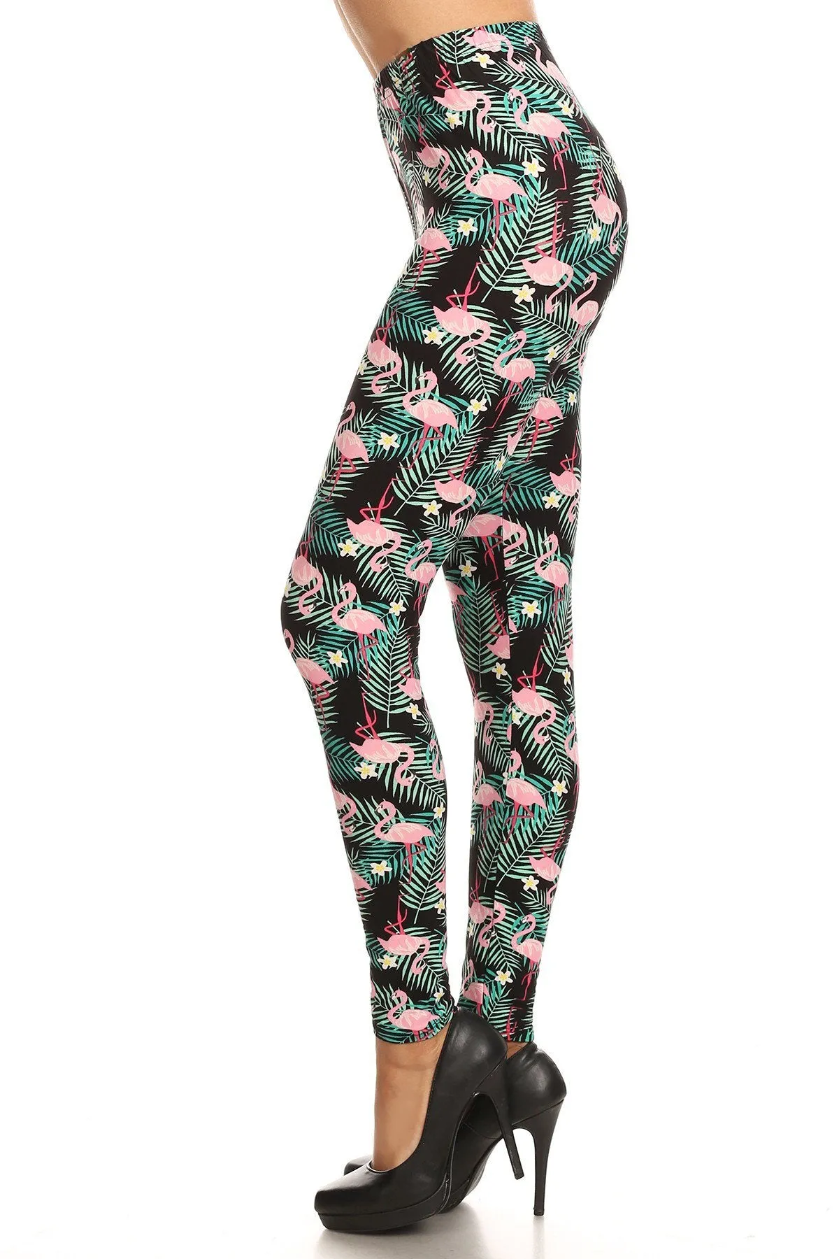 Women's Regular Tropical Plant Flamingo Pattern Printed Leggings