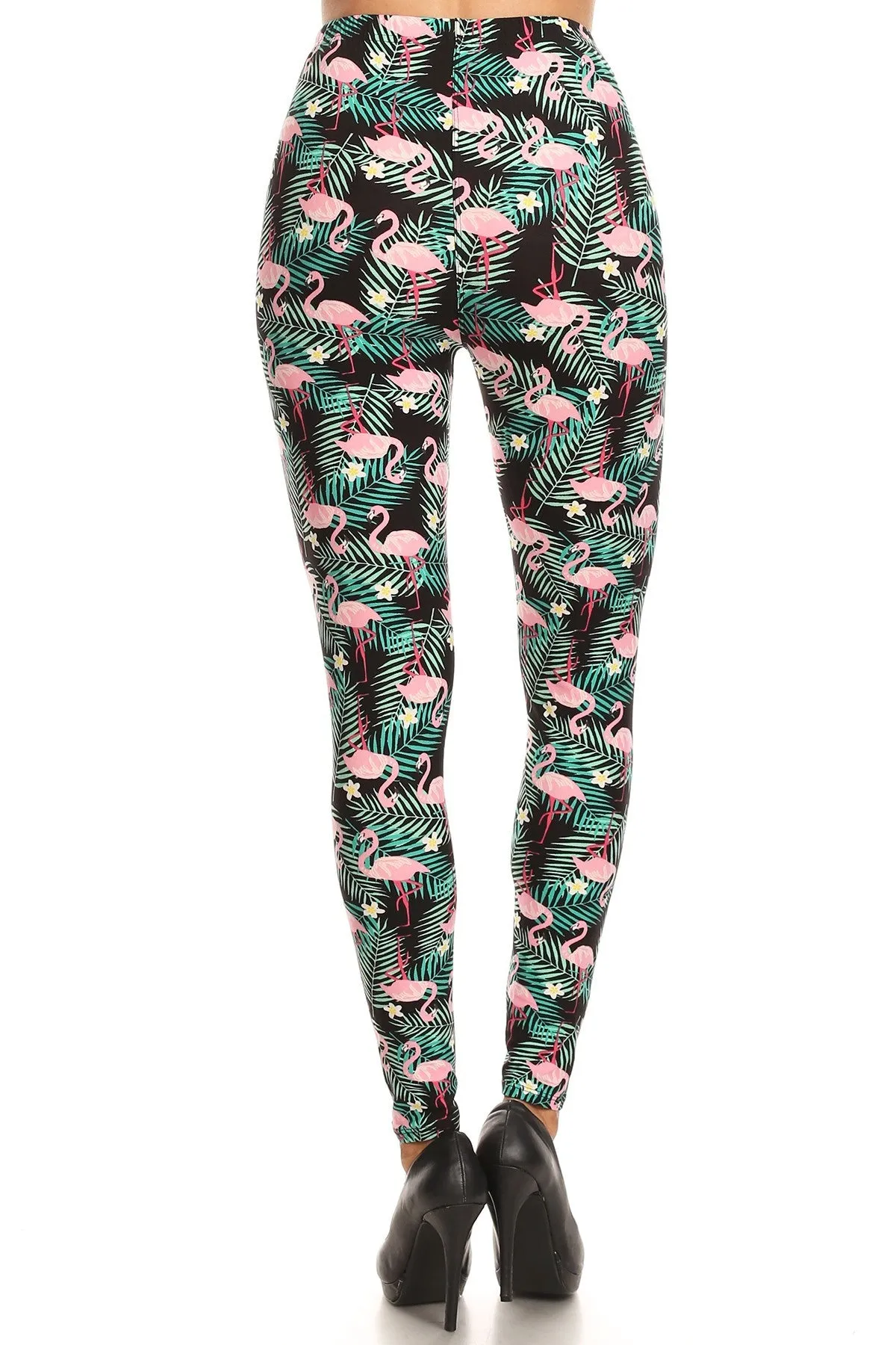 Women's Regular Tropical Plant Flamingo Pattern Printed Leggings