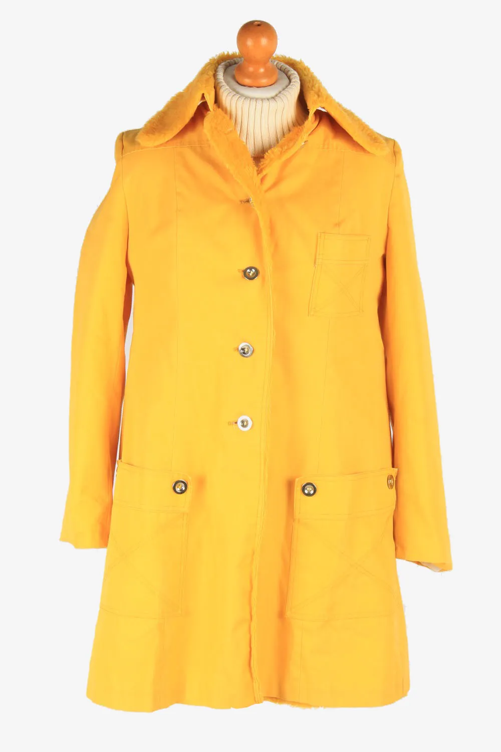 Women’s Sherpa Overcoat Sherpa Collar Vintage Size S Yellow C3066 - Pepper Tree London