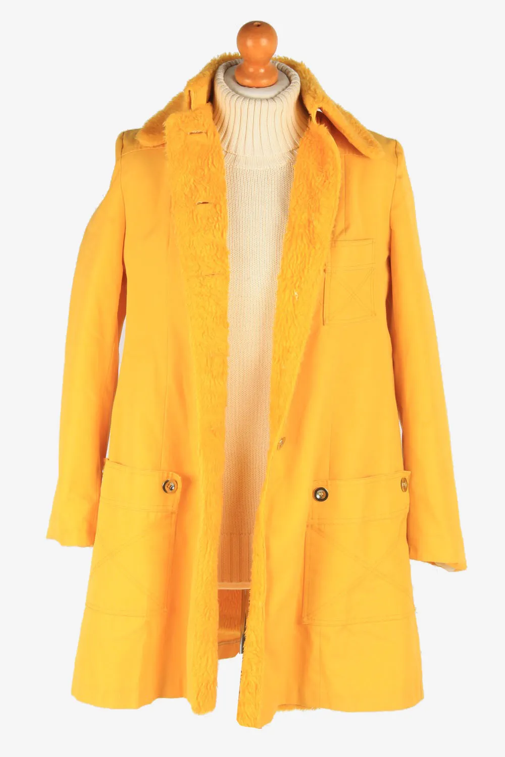 Women’s Sherpa Overcoat Sherpa Collar Vintage Size S Yellow C3066 - Pepper Tree London