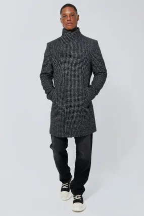 Wool Look Textured Funnel Neck Overcoat | boohooMAN UK