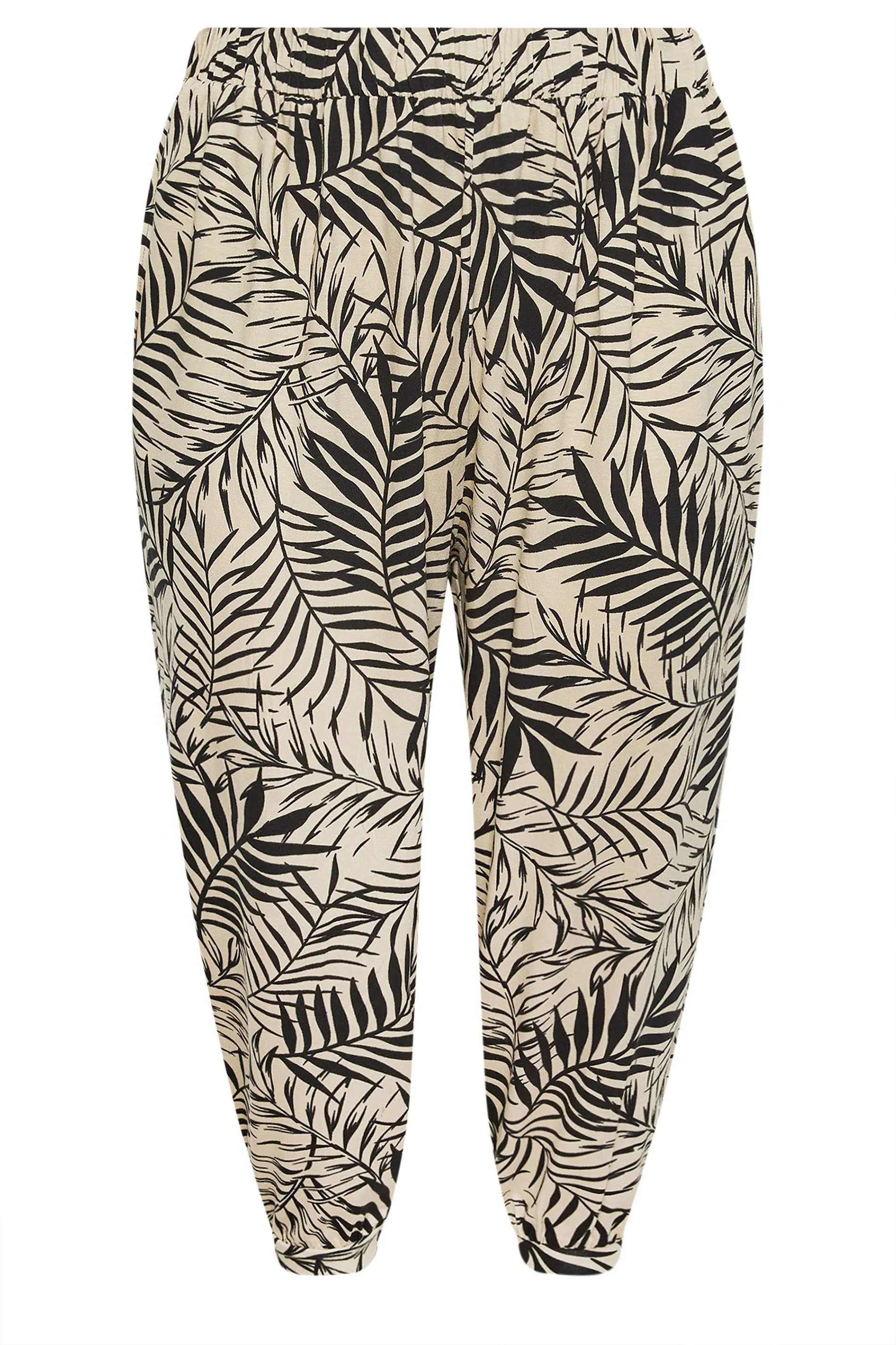 YOURS Curve Beige Brown Leaf Print Cropped Harem Trousers