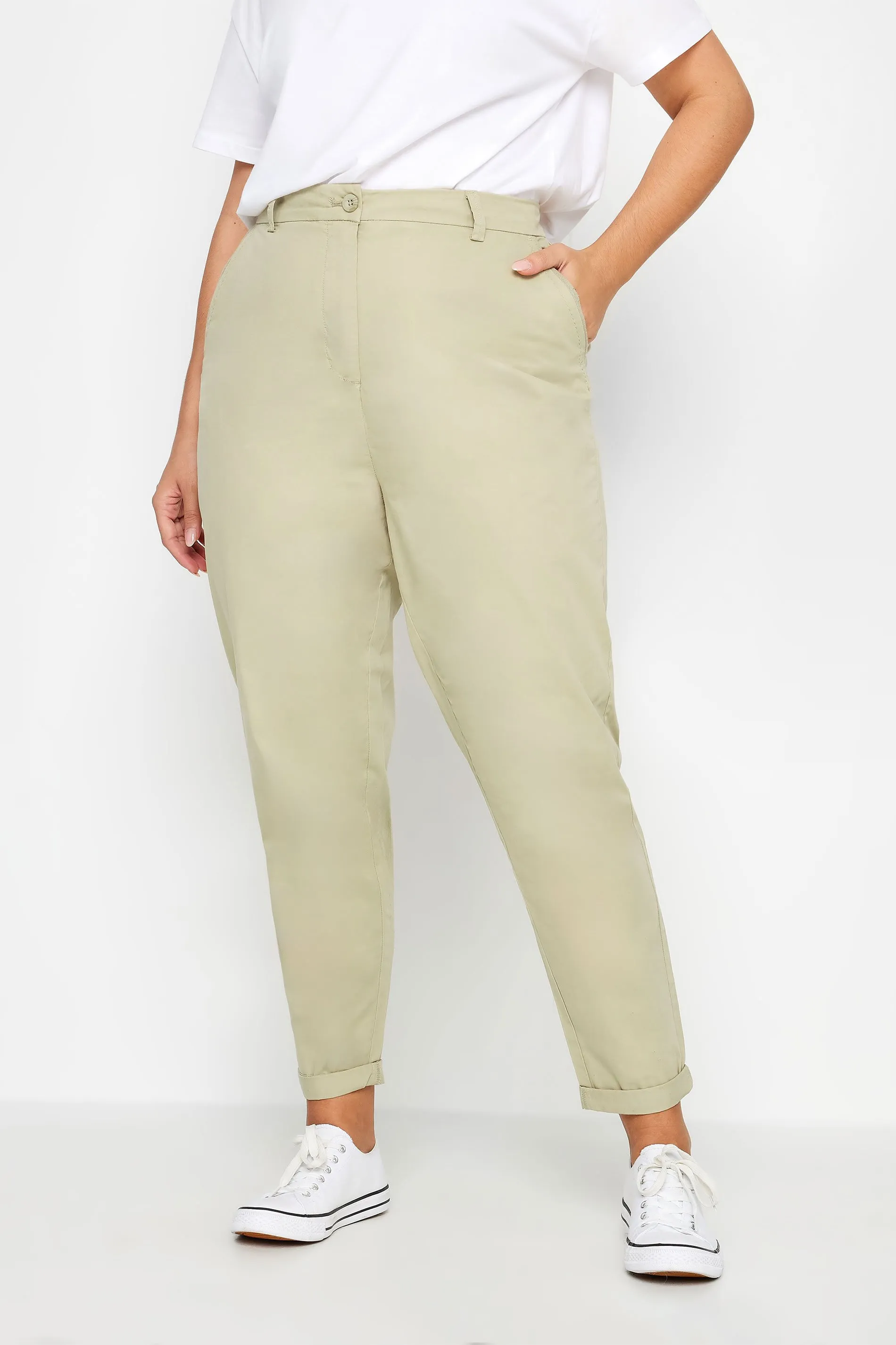 YOURS Curve Beige Brown Straight Leg Chino Trousers