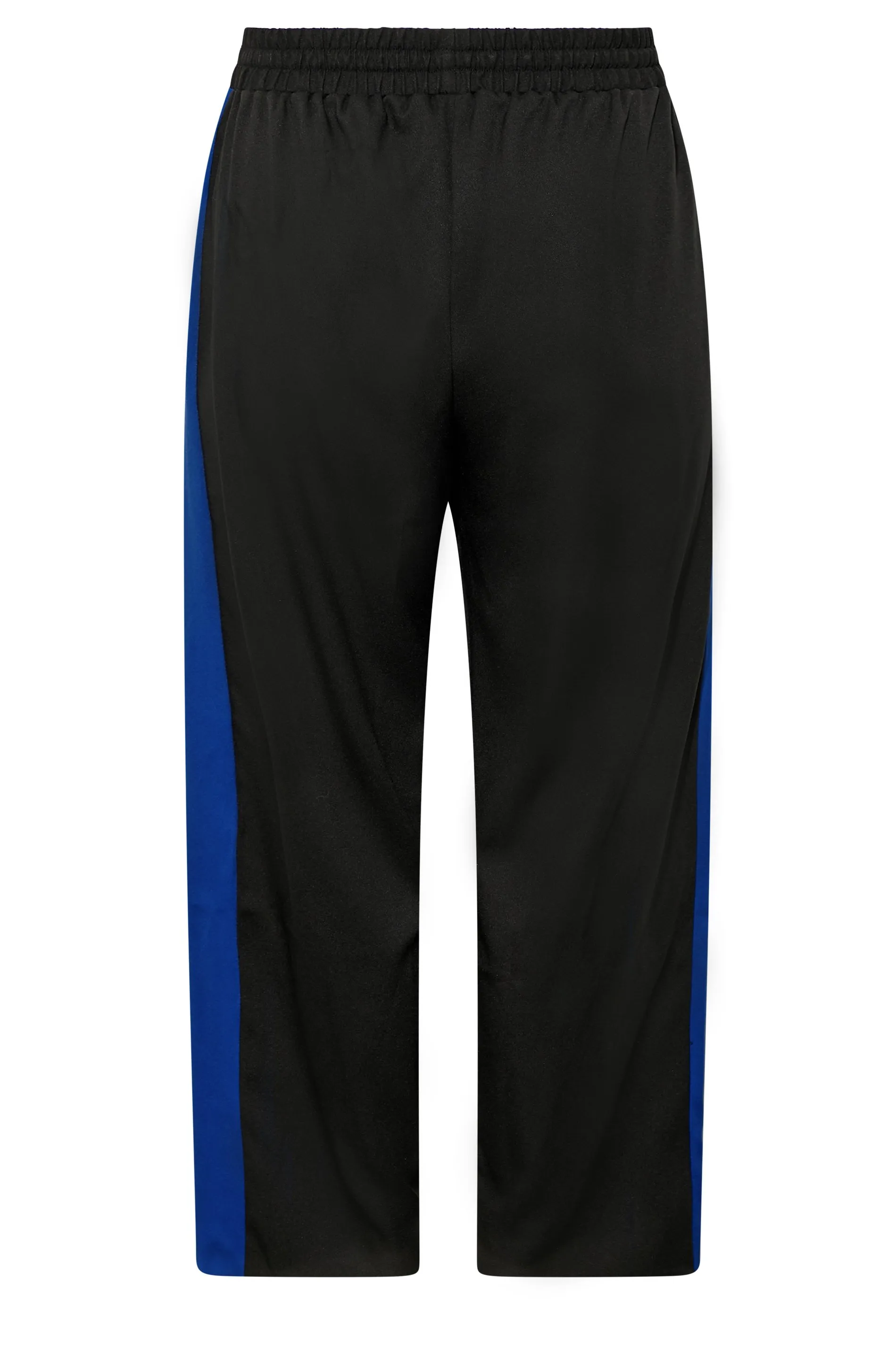 YOURS Curve Black & Blue Contrast Stripe Wide Leg Trousers