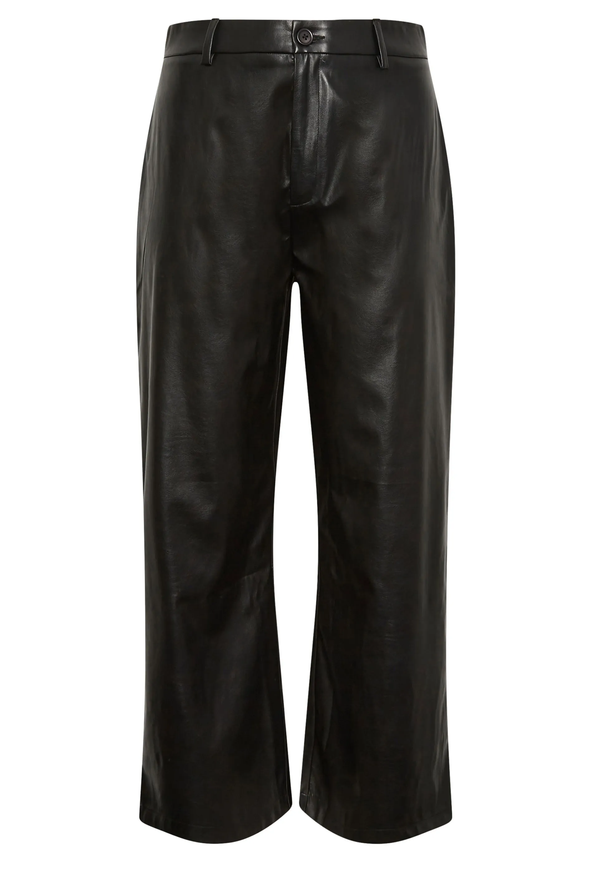 YOURS Curve Black Faux Leather Wide Leg Dad Trousers