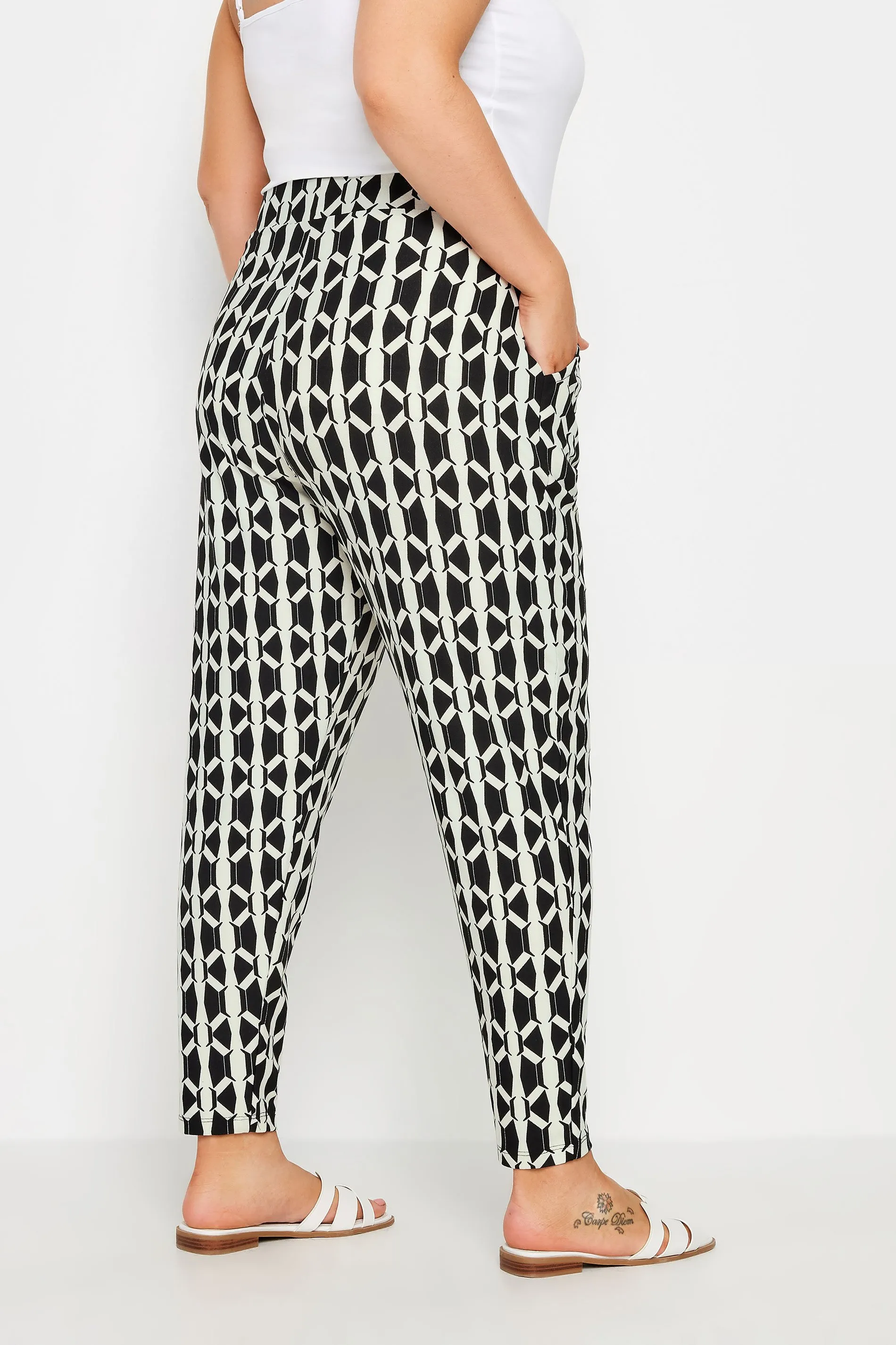 YOURS Curve Black Geometric Print Double Pleat Harem Trousers