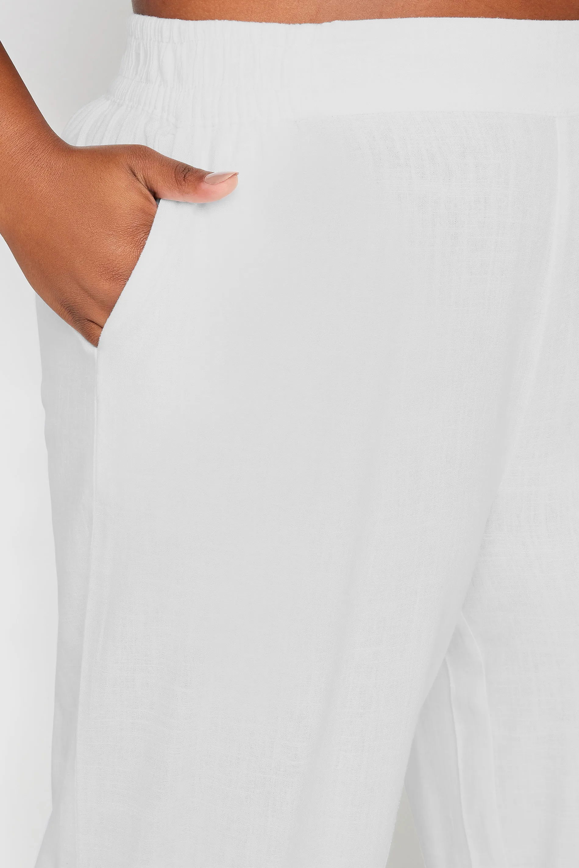 YOURS Curve White Wide Leg Cropped Linen Trousers